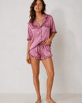 Pyjama Satin Rose Mauve Volants Chic - La Sprezzatura pyjamas