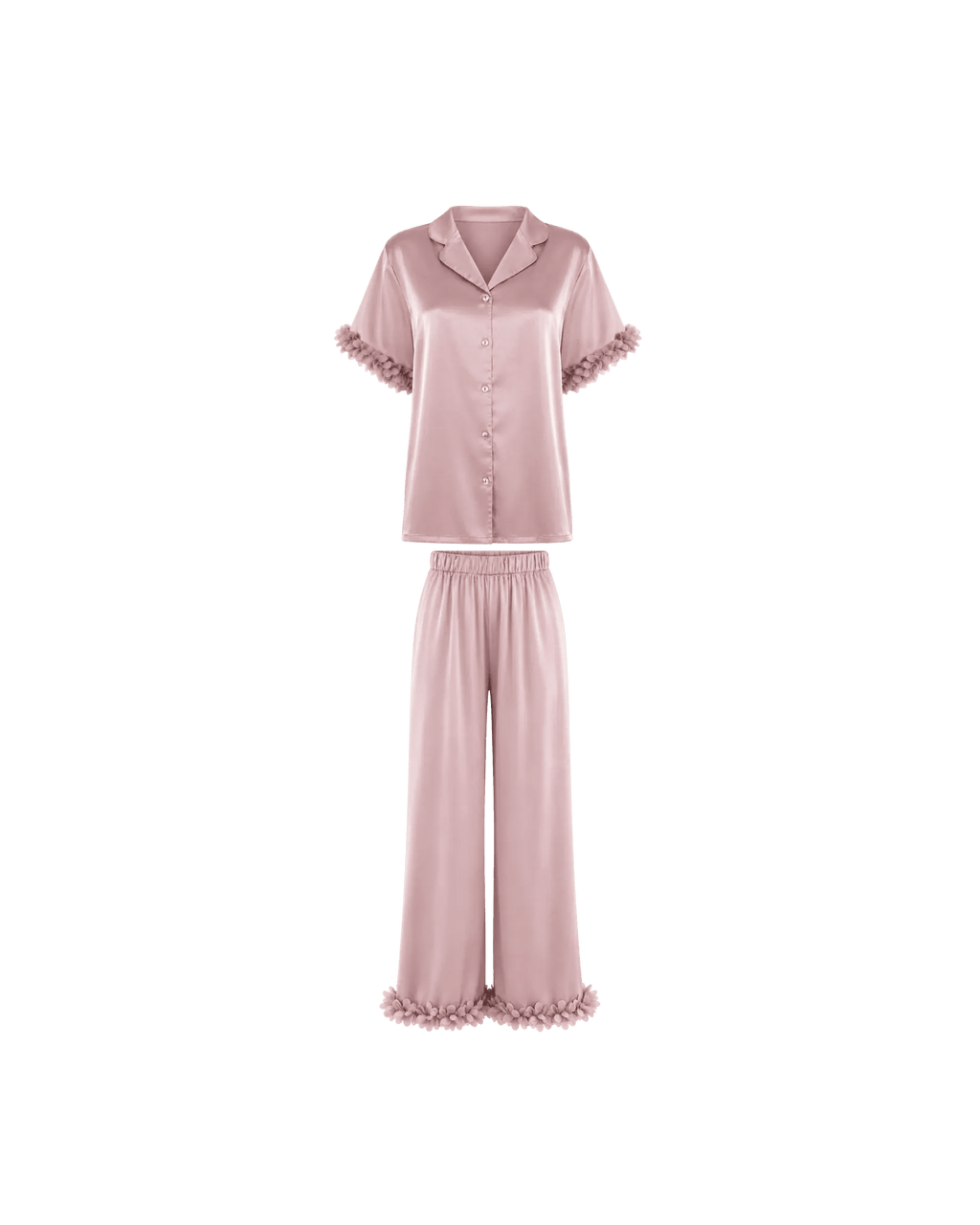 PYJAMA SATIN ROSE POUDRÉ À FINITIONS FLORALES - La Sprezzatura pyjamas