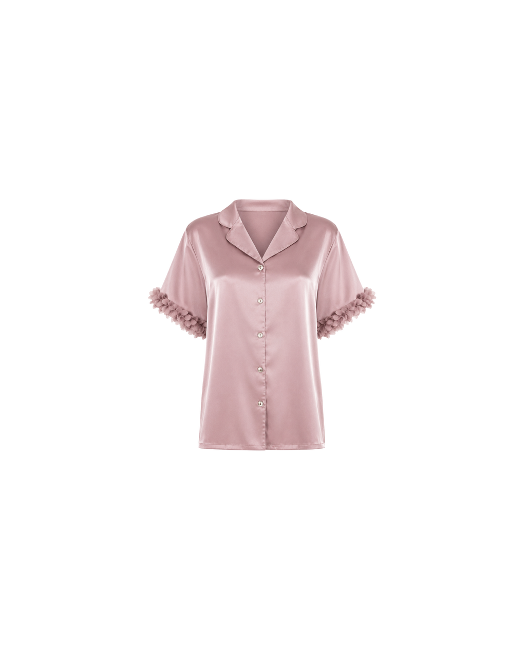PYJAMA SATIN ROSE POUDRÉ À FINITIONS FLORALES