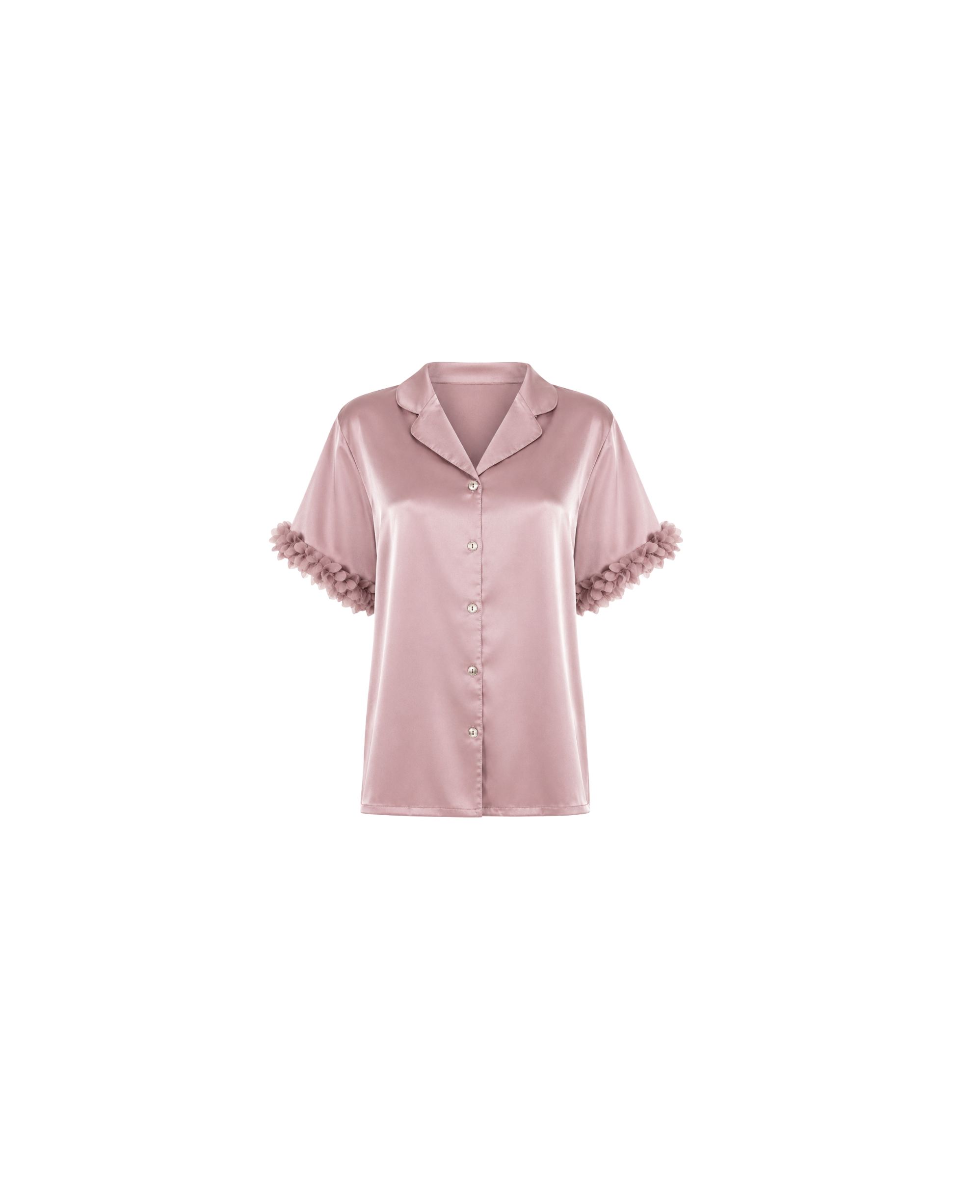 PYJAMA SATIN ROSE POUDRÉ À FINITIONS FLORALES