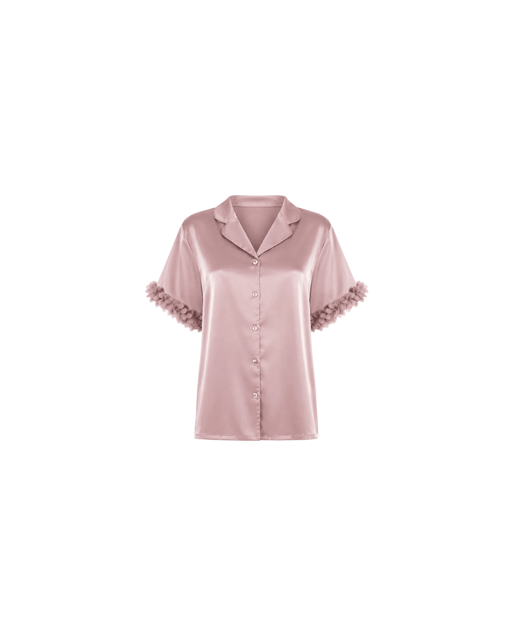 PYJAMA SATIN ROSE POUDRÉ À FINITIONS FLORALES - La Sprezzatura pyjamas