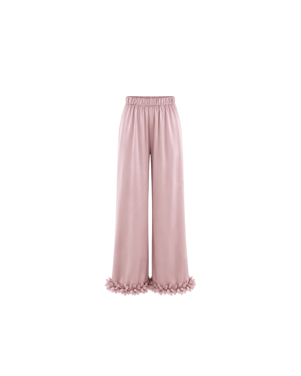 PYJAMA SATIN ROSE POUDRÉ À FINITIONS FLORALES