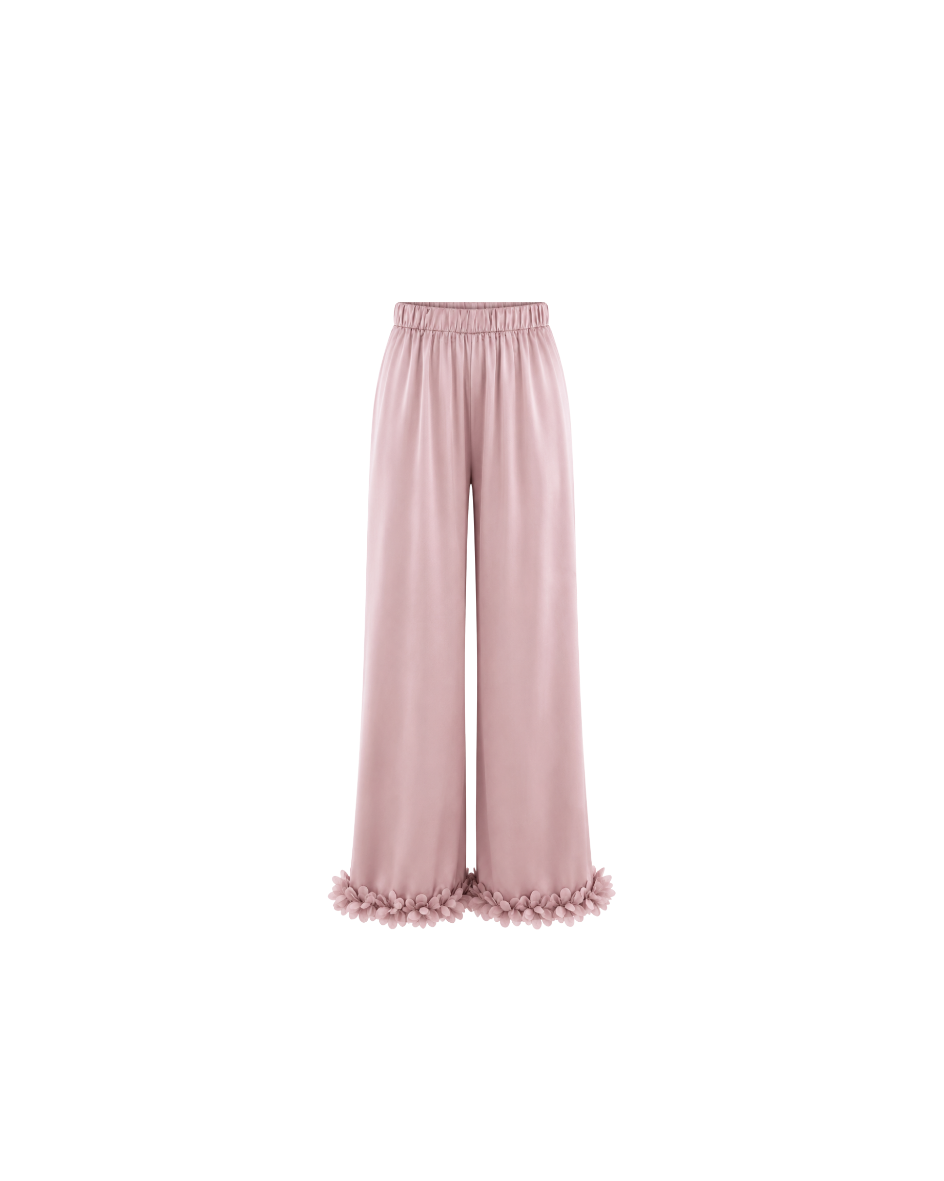 PYJAMA SATIN ROSE POUDRÉ À FINITIONS FLORALES