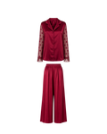 PYJAMA SATIN ROUGE BORDEAUX AVEC MANCHES TULLE – 2 PIÈCES
