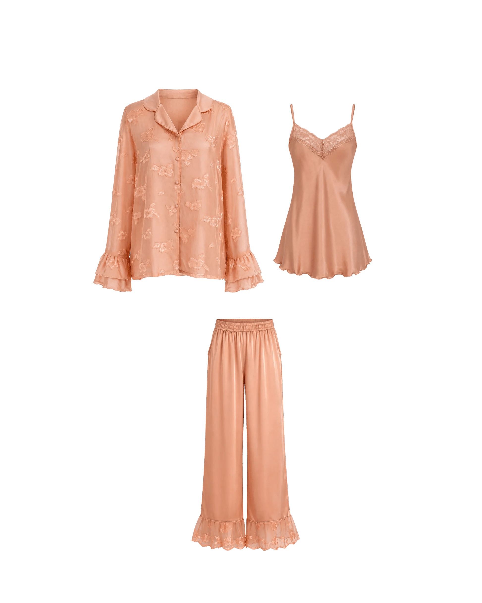 PYJAMA SATIN SAUMON 3 PIÈCES ÉLÉGANCE FÉMININE - La Sprezzatura pyjamas