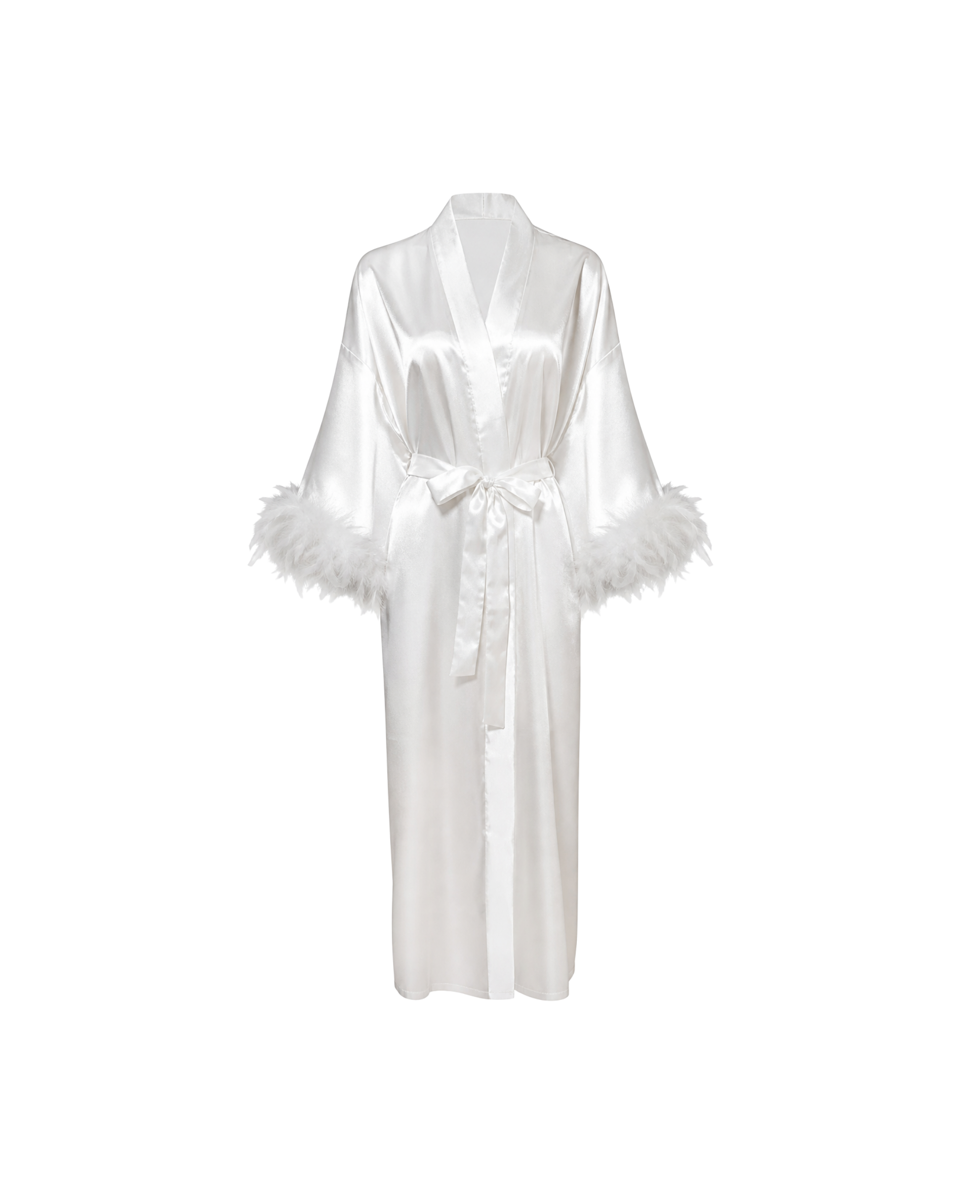 Peignoir Satin Ivoire à Plumes – Élégance & Confort Luxe