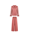 PYJAMA SATIN ROSE FEMME – ENSEMBLE 2 PIÈCES ÉLÉGANT AVEC MANCHES TRANSPARENTES