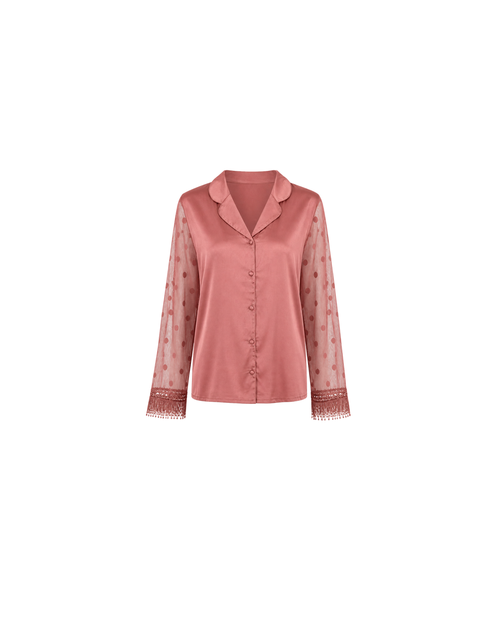 PYJAMA SATIN ROSE FEMME – ENSEMBLE 2 PIÈCES ÉLÉGANT AVEC MANCHES TRANSPARENTES