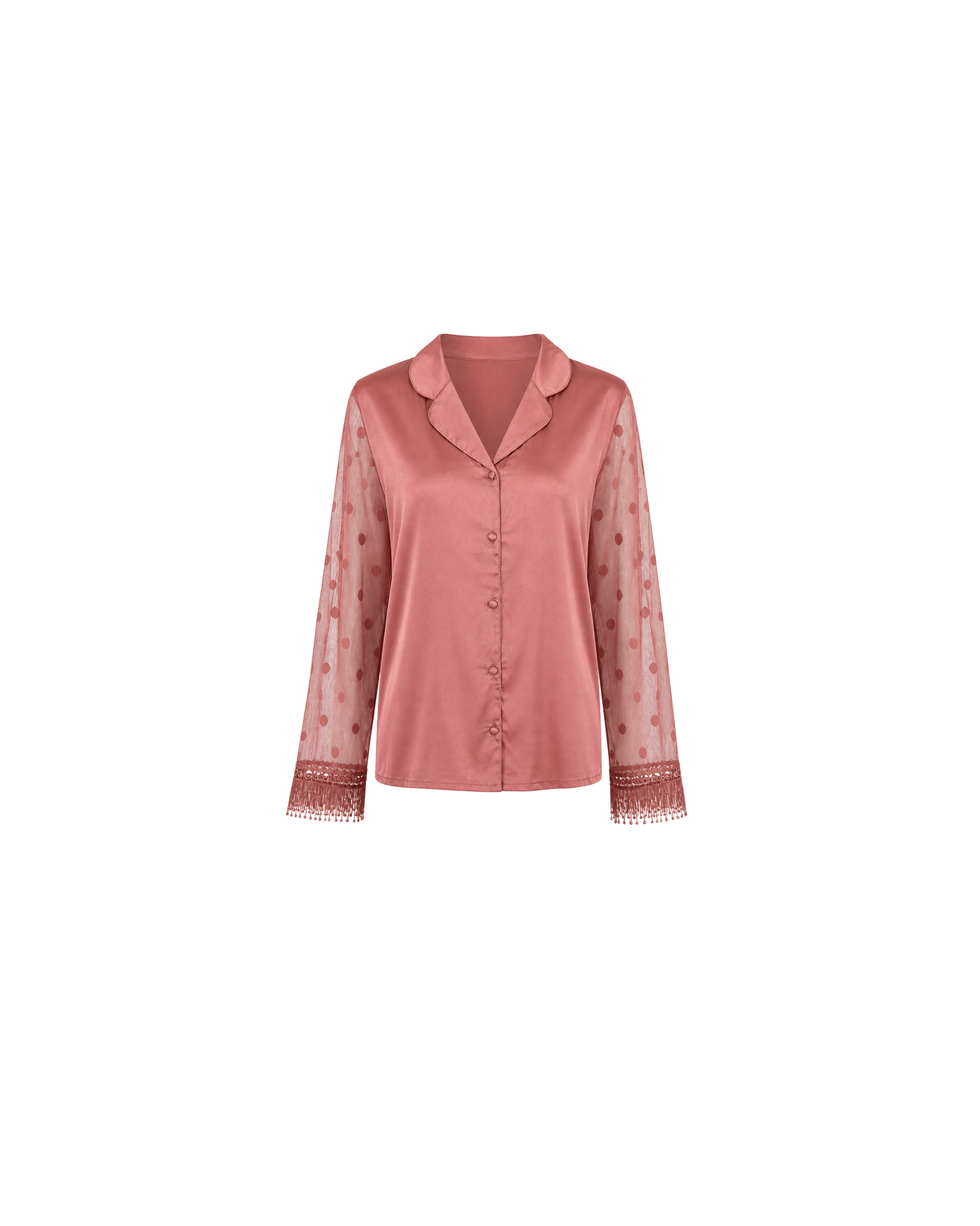 PYJAMA SATIN ROSE FEMME – ENSEMBLE 2 PIÈCES ÉLÉGANT AVEC MANCHES TRANSPARENTES