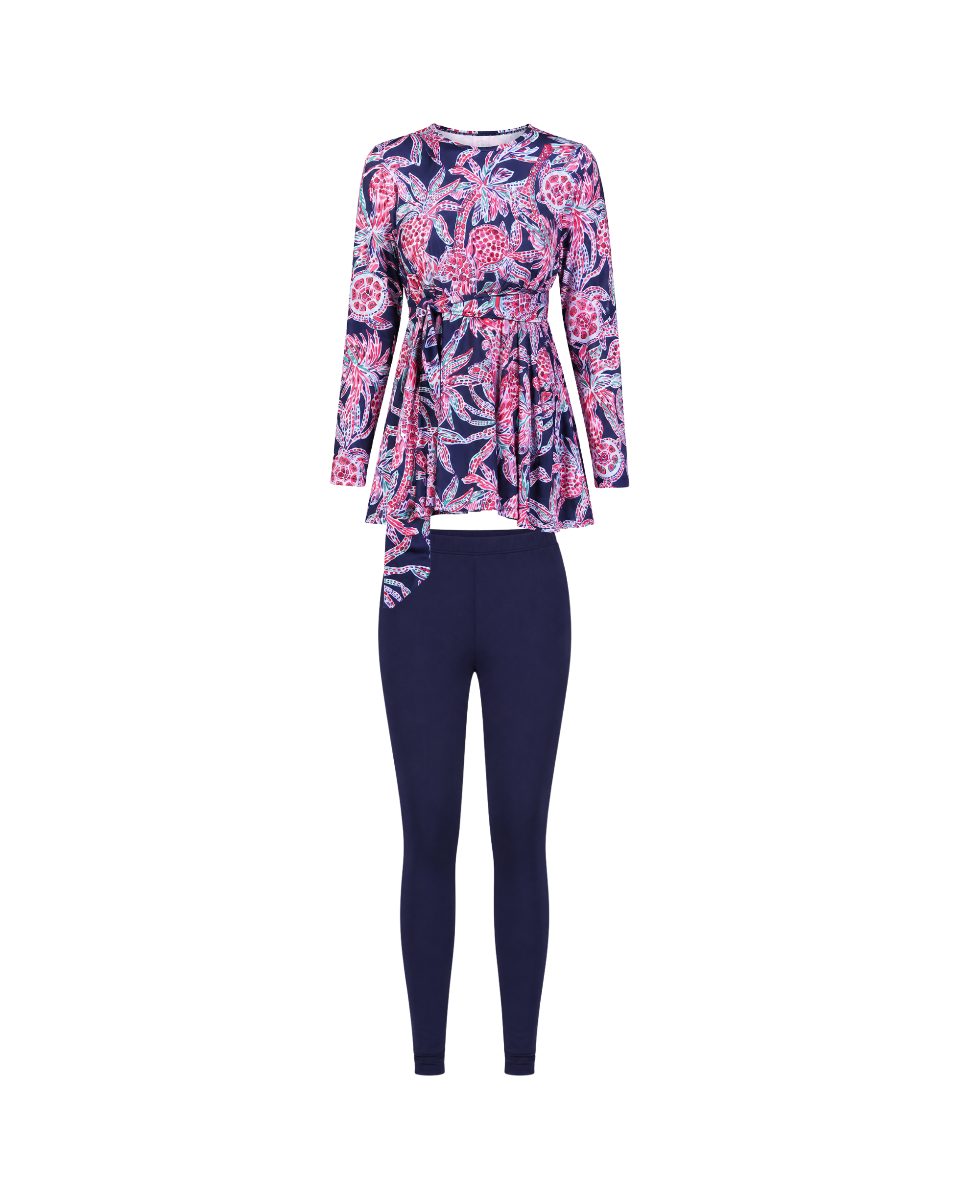 BURKINI FEMME BLEU MARINE IMPRIMÉ FLORAL ROSE 3 PIÈCES AVEC BONNET