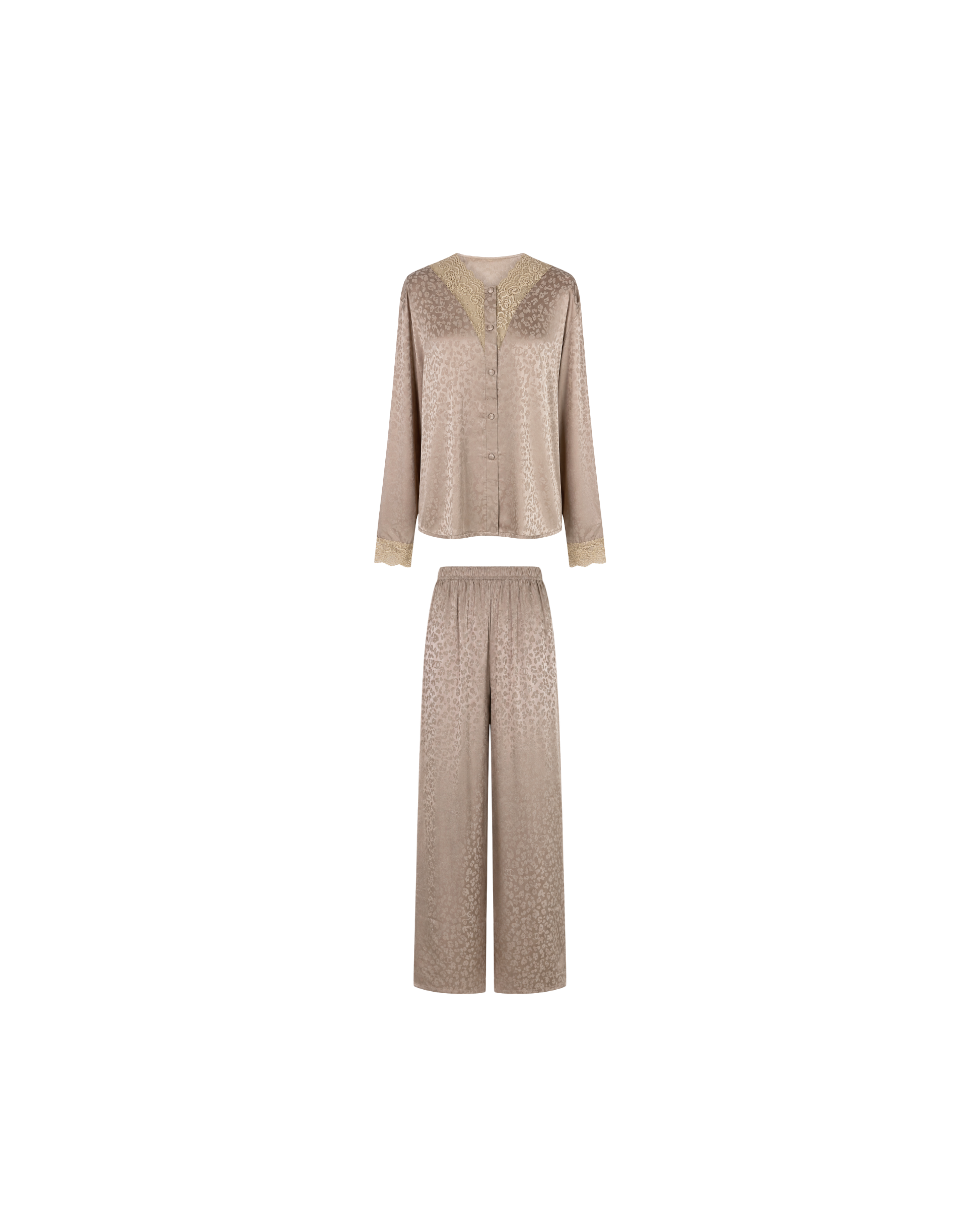 Pyjama Satin Taupe Dentelle Femme