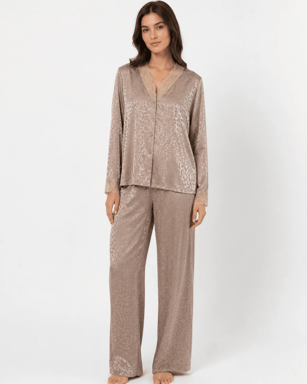 Pyjama Satin Taupe Dentelle Femme - La Sprezzatura pyjamas