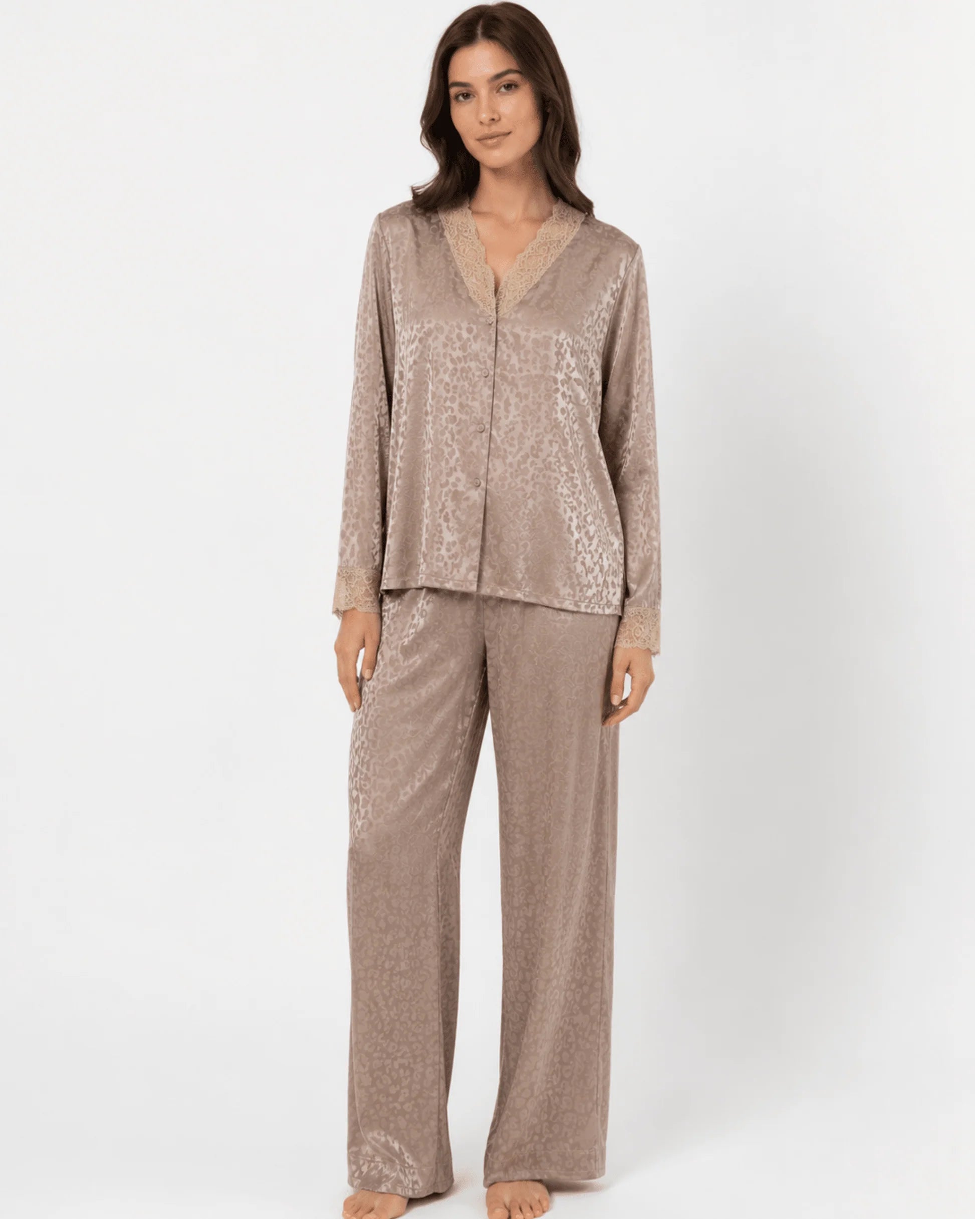 Pyjama Satin Taupe Dentelle Femme - La Sprezzatura pyjamas