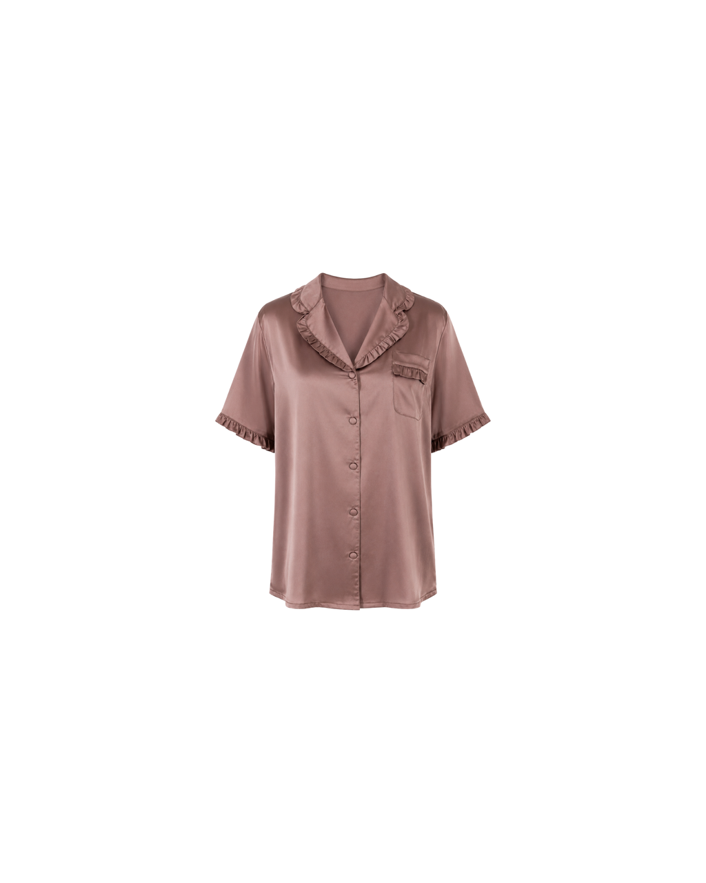 Pyjama Satin Taupe Rosé Volants Élégance