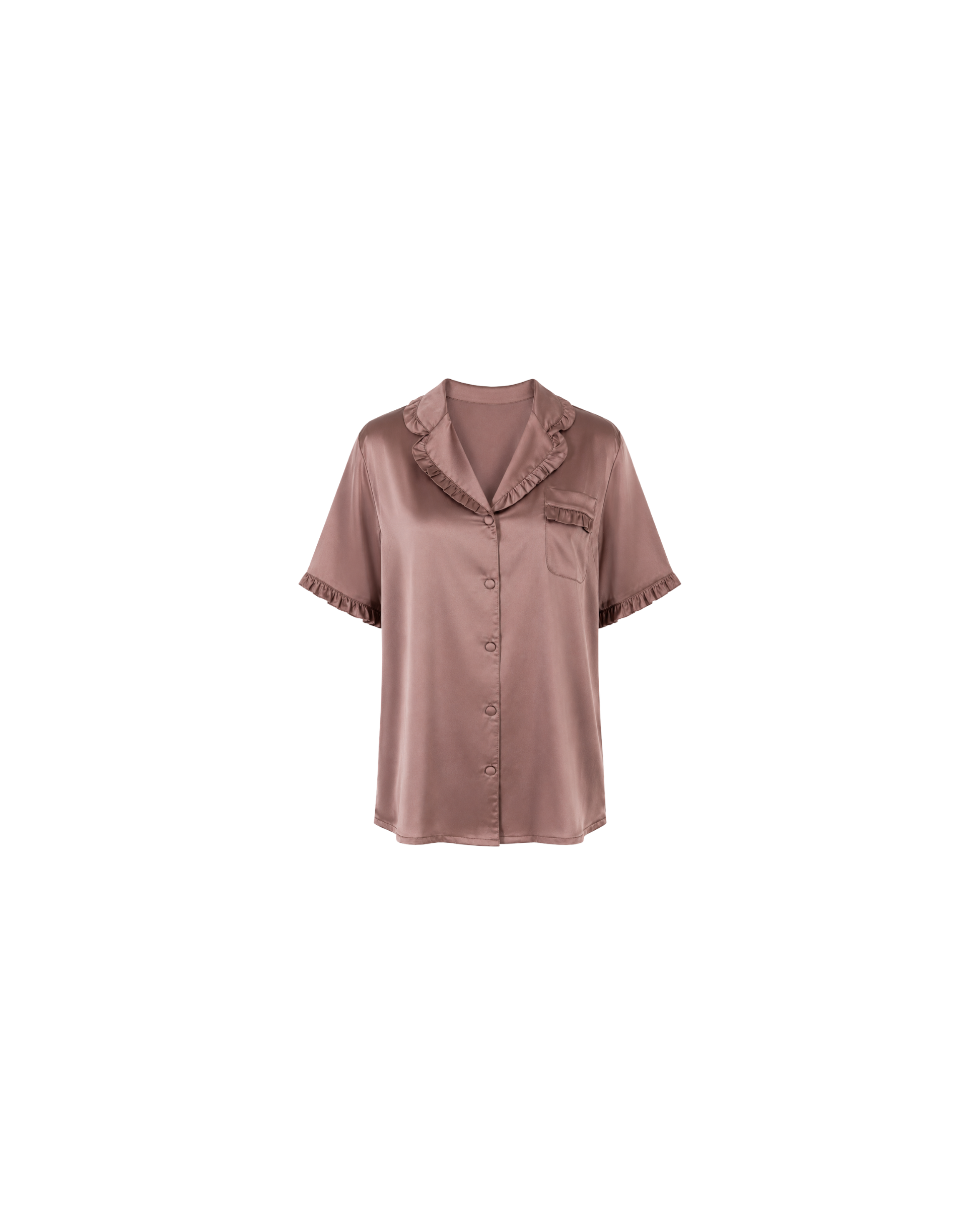 Pyjama Satin Taupe Rosé Volants Élégance