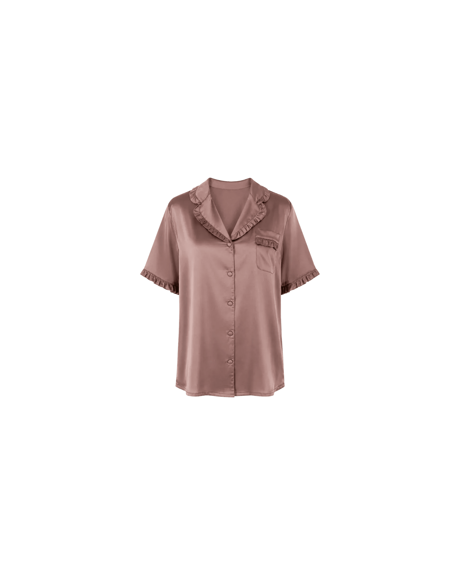 Pyjama Satin Taupe Rosé Volants Élégance - La Sprezzatura pyjamas