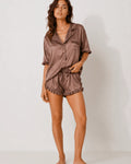 Pyjama Satin Taupe Rosé Volants Élégance - La Sprezzatura pyjamas