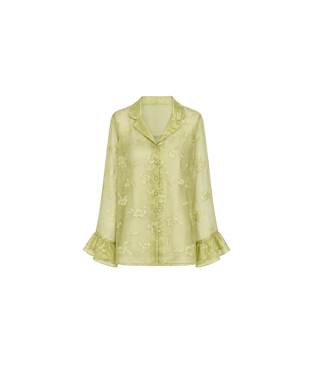 PYJAMA SATIN VERT PISTACHE 3 PIÈCES – NUISETTE, PANTALON & KIMONO DENTELLE