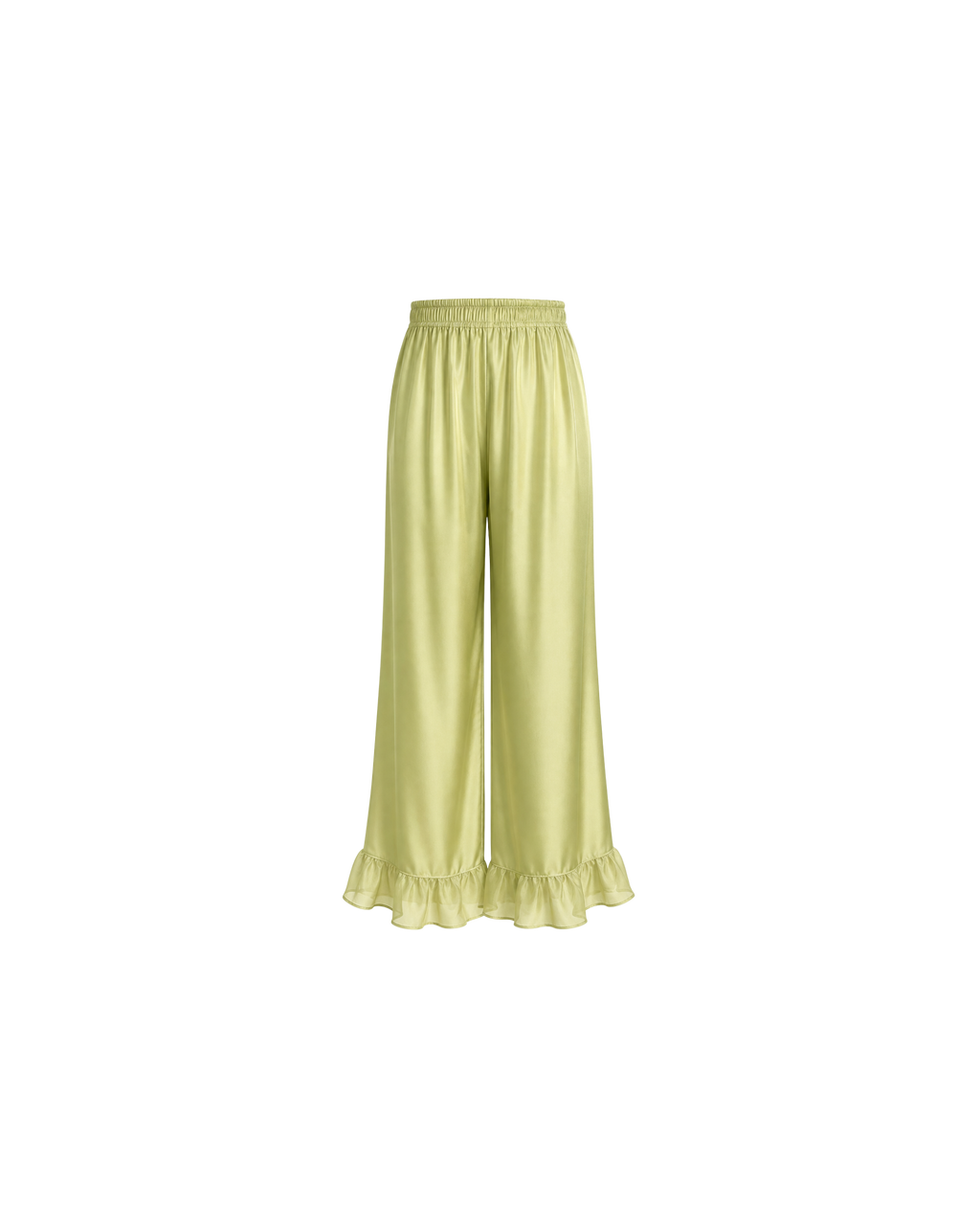PYJAMA SATIN VERT PISTACHE 3 PIÈCES – NUISETTE, PANTALON & KIMONO DENTELLE