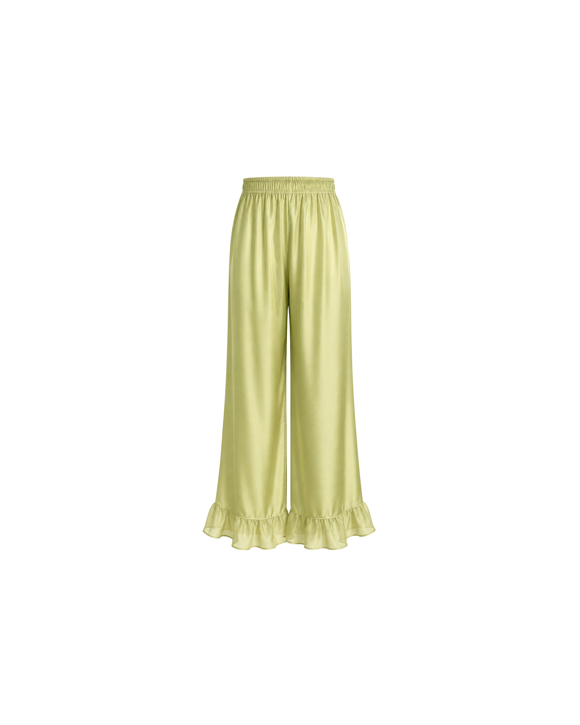 PYJAMA SATIN VERT PISTACHE 3 PIÈCES – NUISETTE, PANTALON & KIMONO DENTELLE