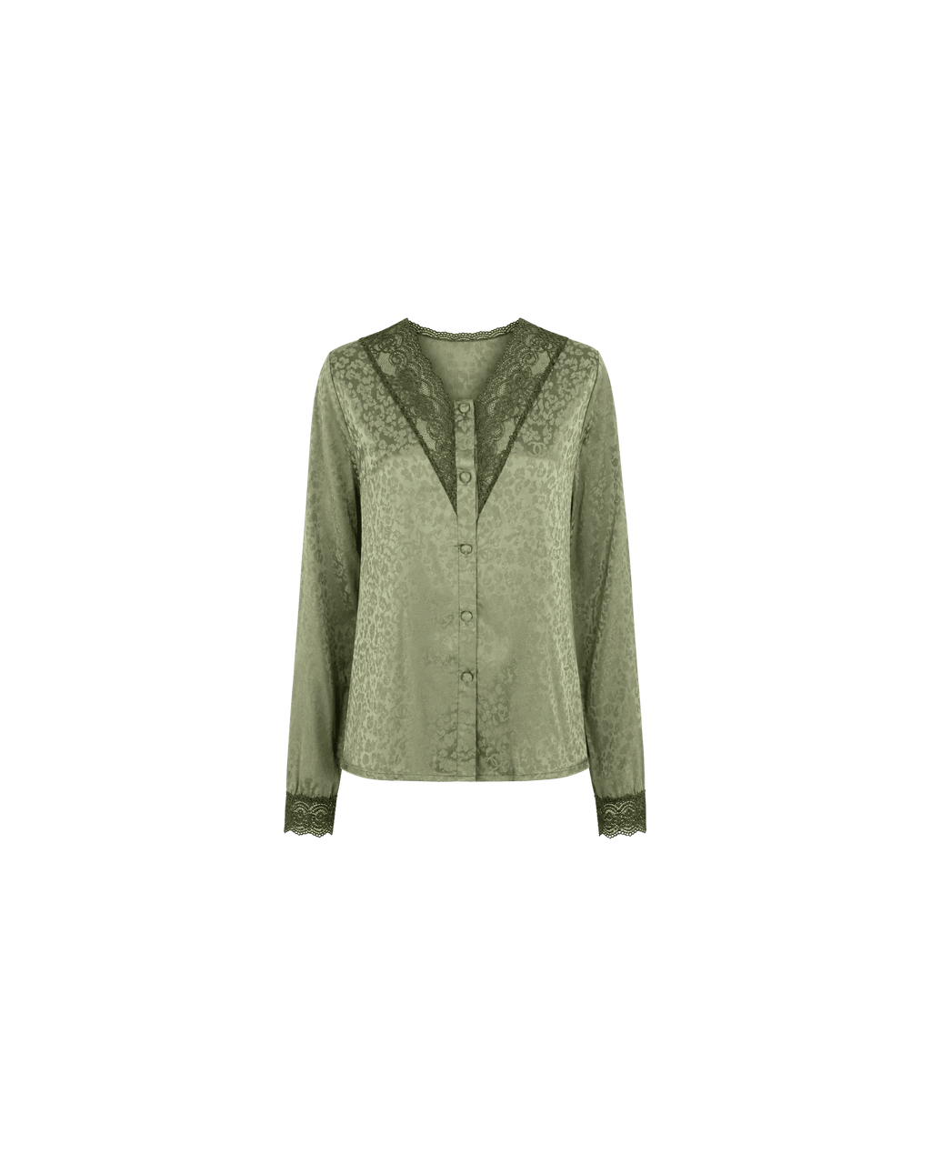 Pyjama Satin Vert Sauge Jacquard Dentelle – Ensemble Femme Élégant - La Sprezzatura pyjamas