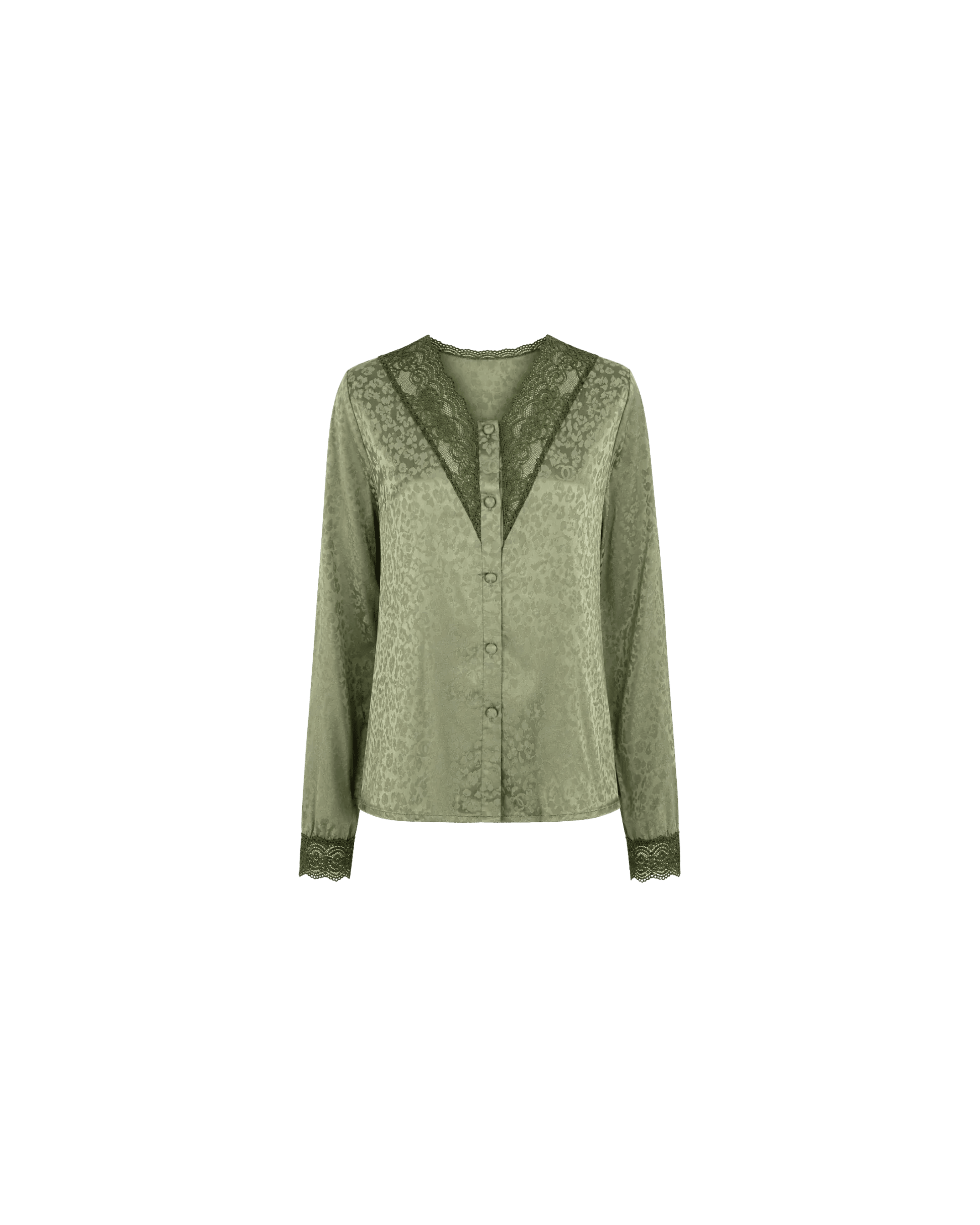 Pyjama Satin Vert Sauge Jacquard Dentelle – Ensemble Femme Élégant - La Sprezzatura pyjamas