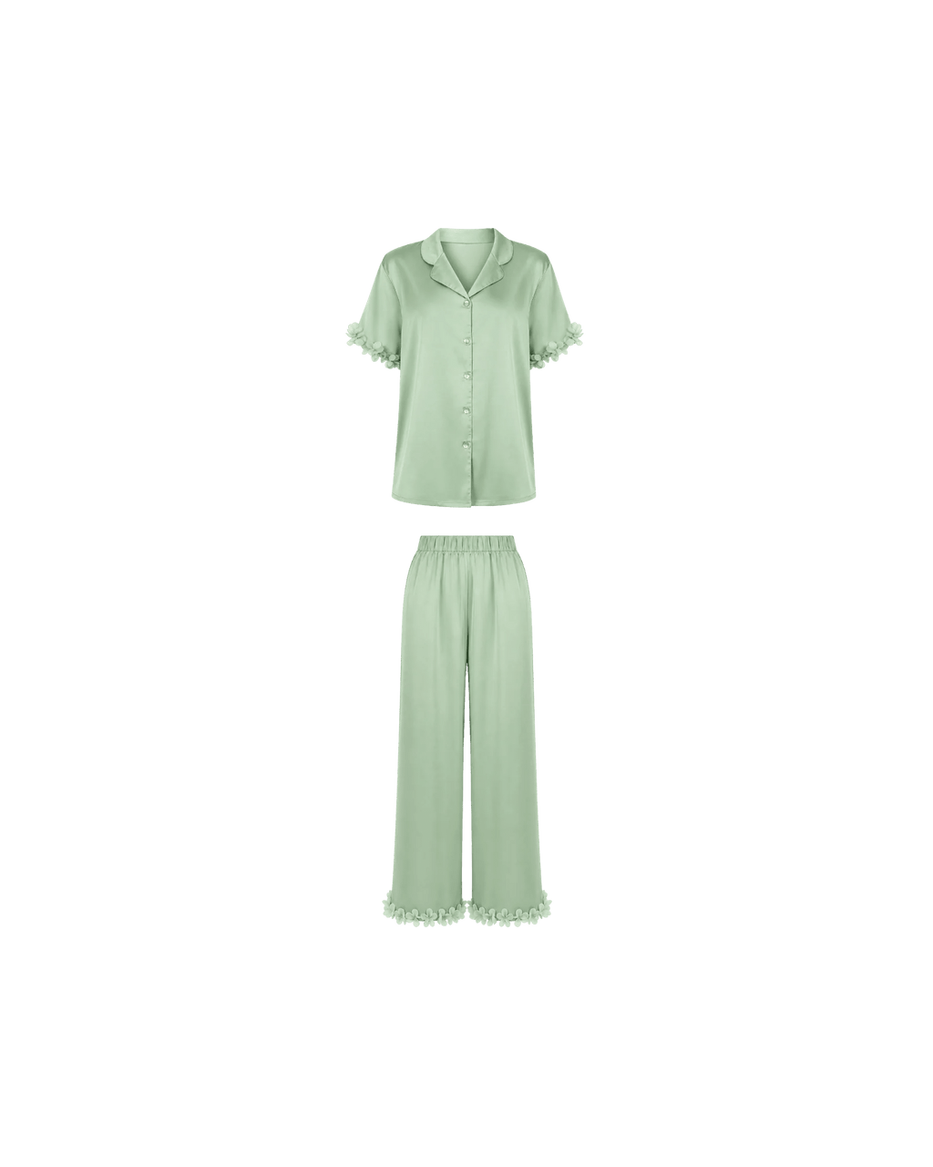 Pyjama Satin Vert Sauge Femme – Ensemble Satin Fluide à Fleurs - La Sprezzatura pyjamas