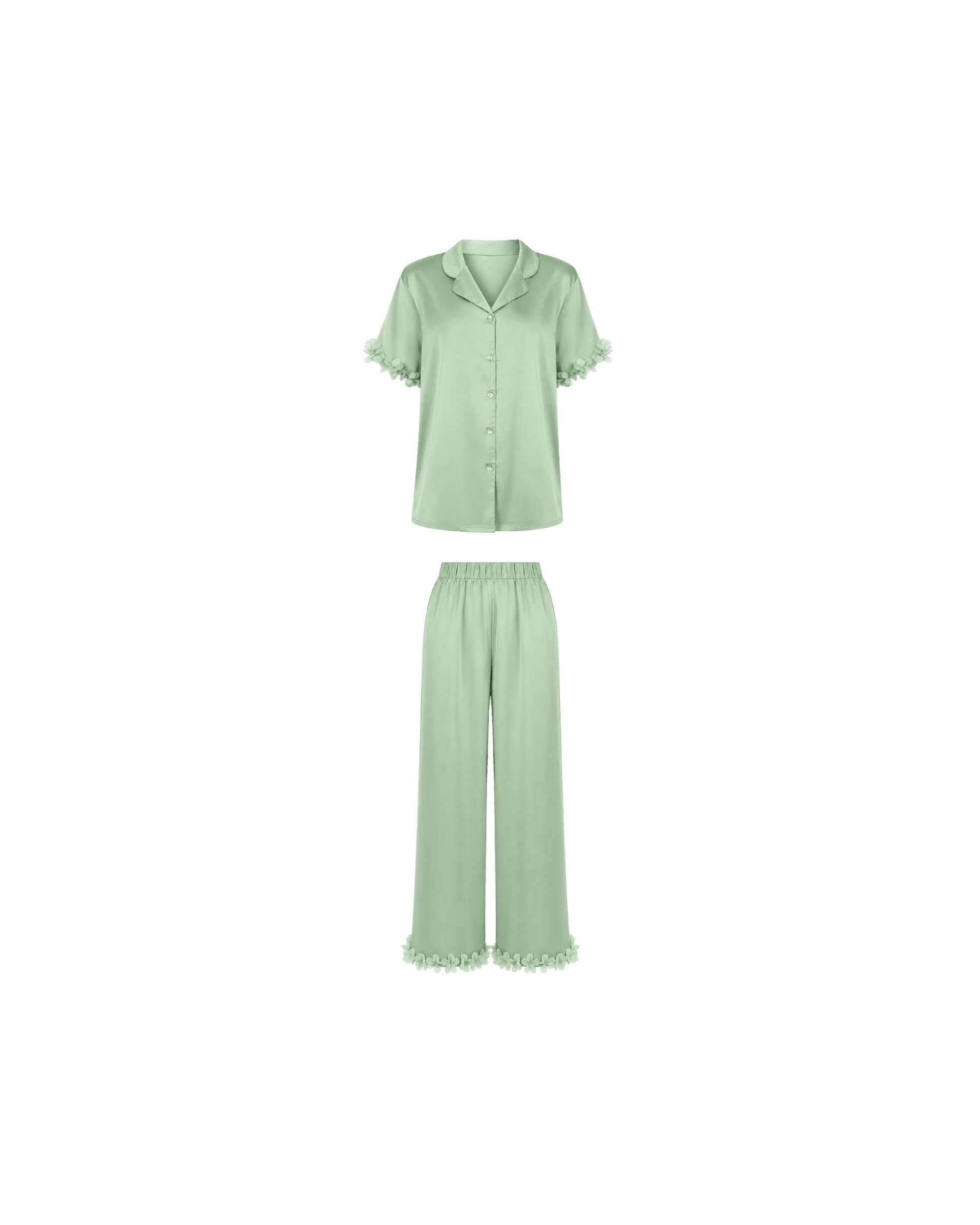 Pyjama Satin Vert Sauge Femme – Ensemble Satin Fluide à Fleurs - La Sprezzatura pyjamas