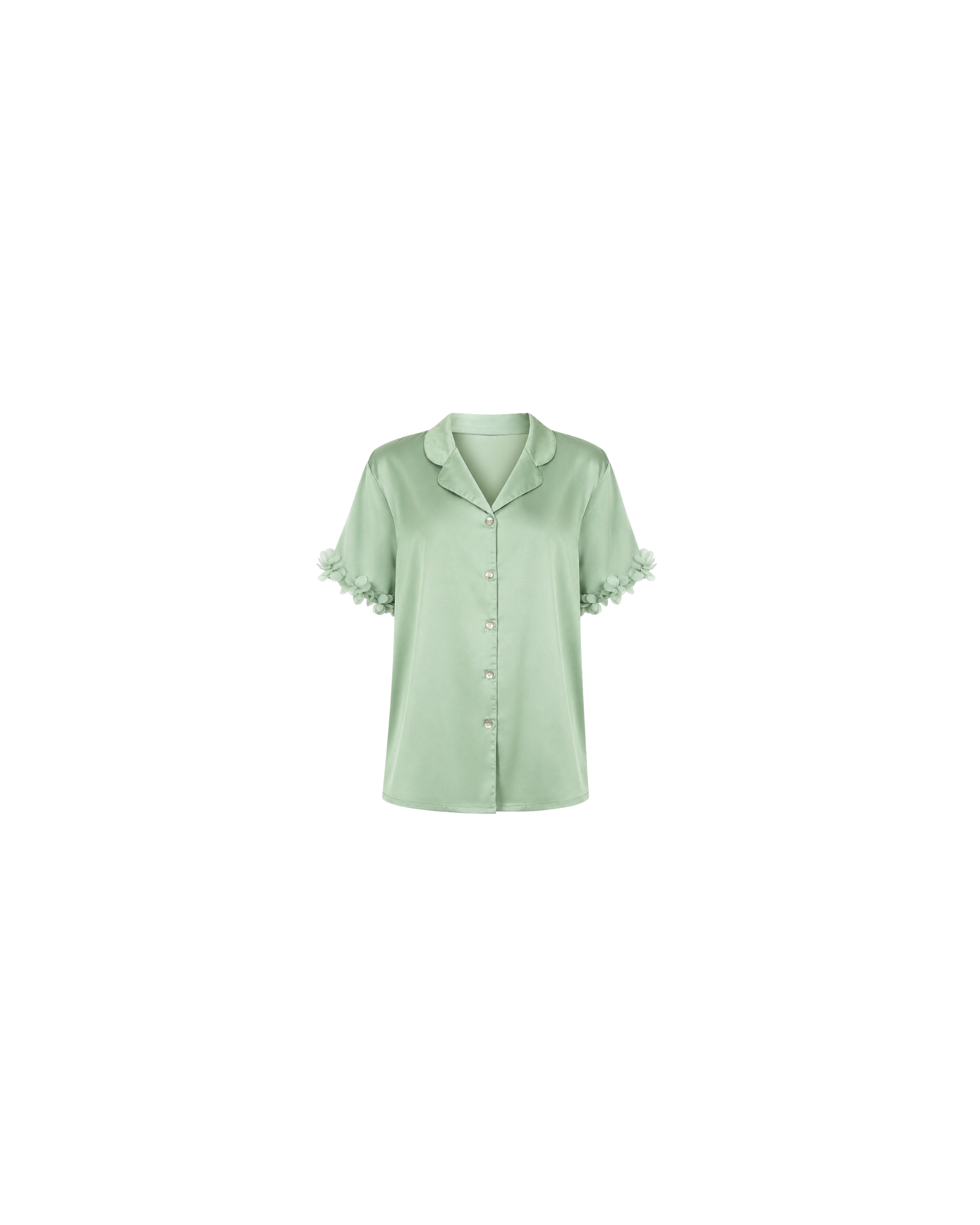 Pyjama Satin Vert Sauge Femme – Ensemble Satin Fluide à Fleurs