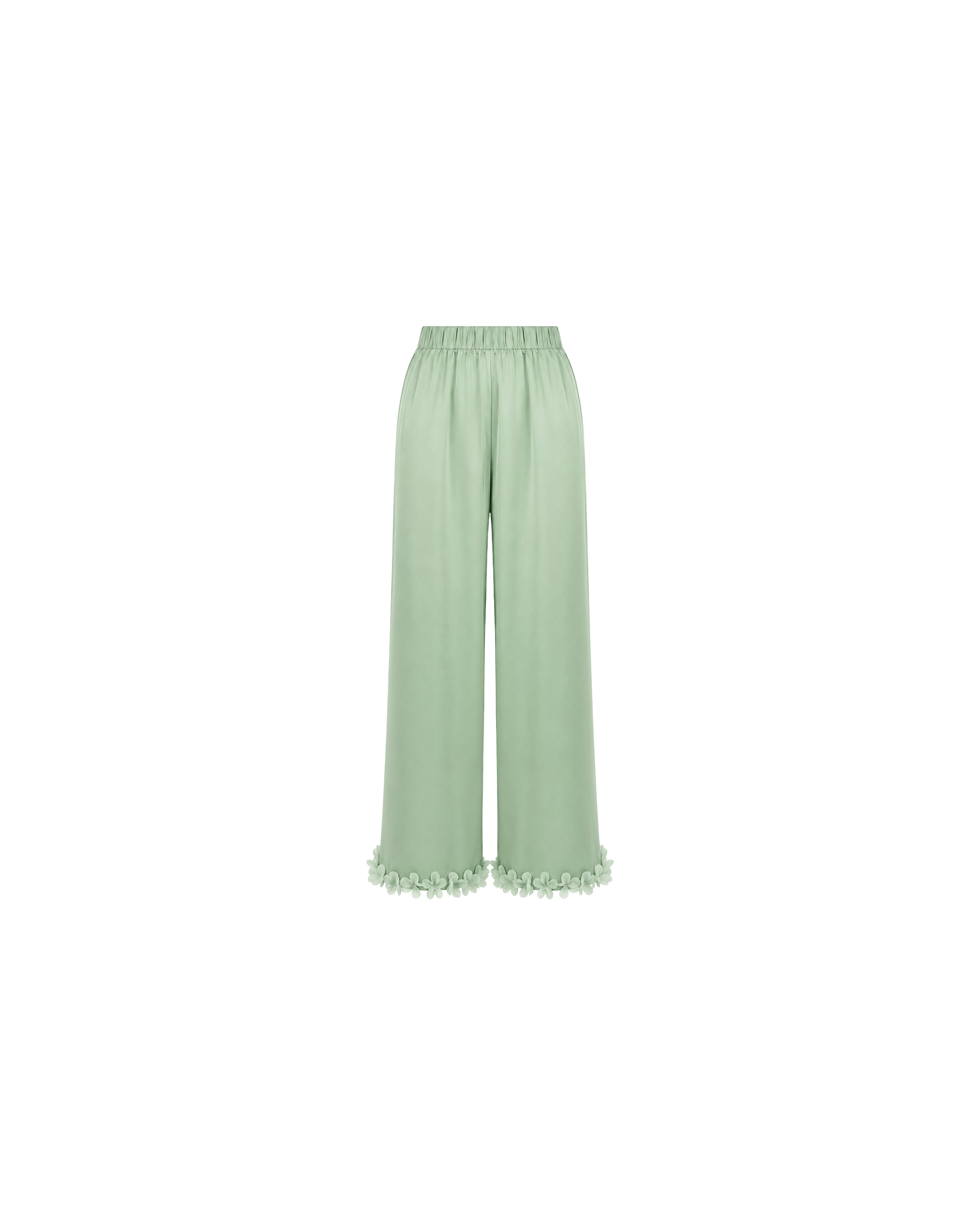 Pyjama Satin Vert Sauge Femme – Ensemble Satin Fluide à Fleurs