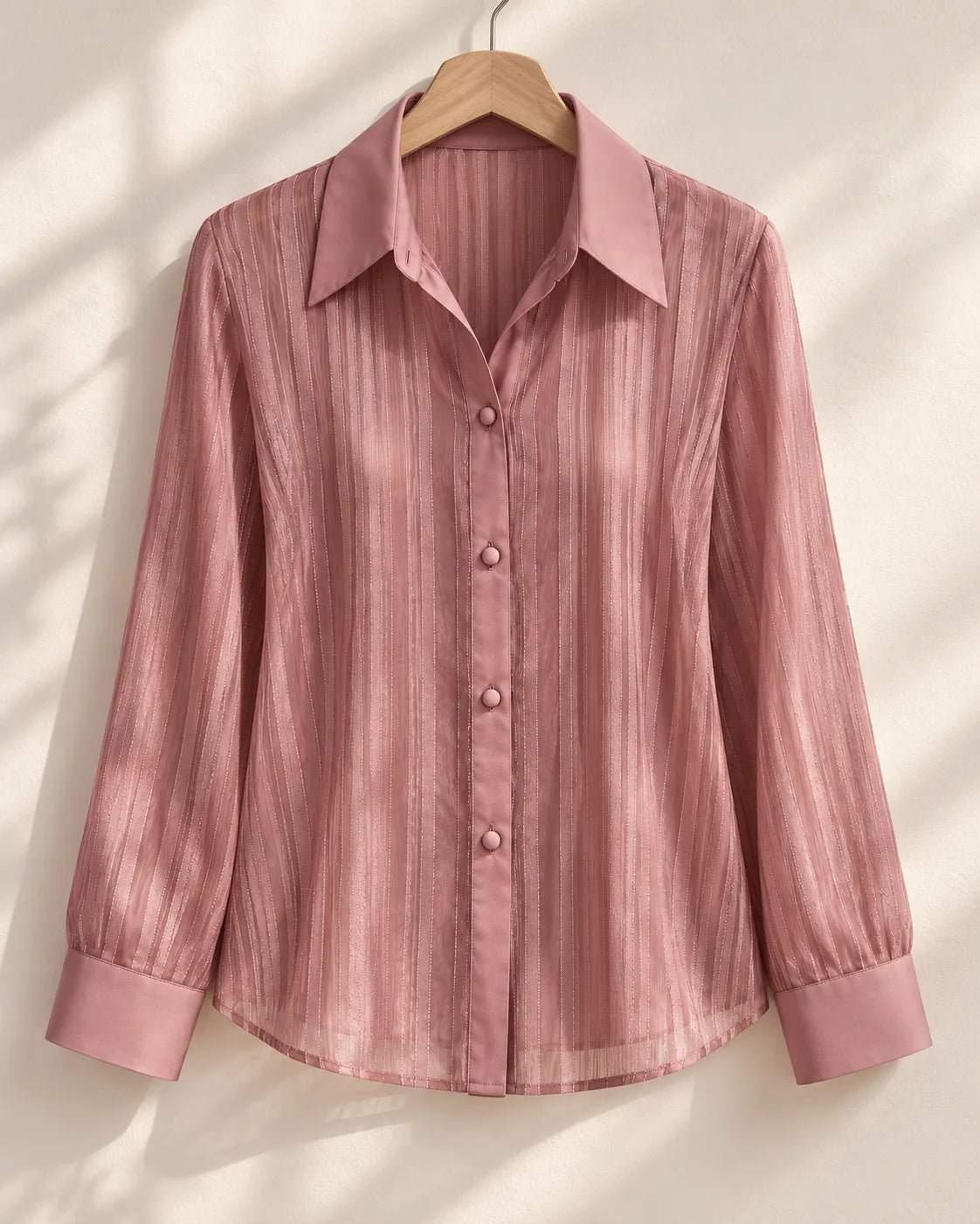 Pyjama Femme Rose Satin – Chemise Rayée Transparente & Pantalon Large - La Sprezzatura pyjamas