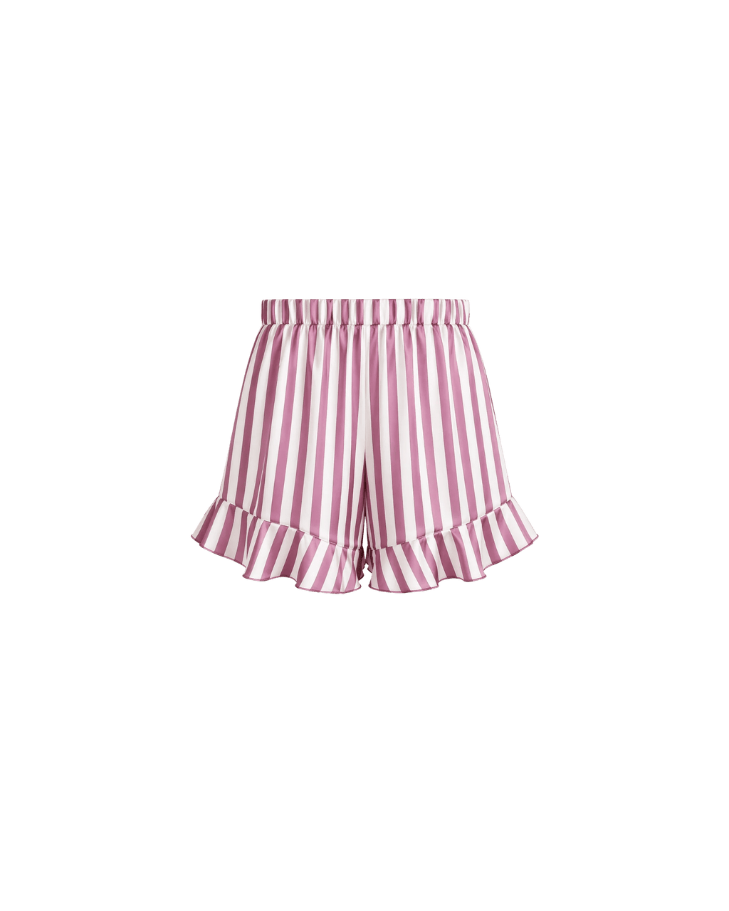 ENSEMBLE PYJAMA SATIN RAYÉ ROSE & BLANC SHORT VOLANTÉ - La Sprezzatura pyjamas