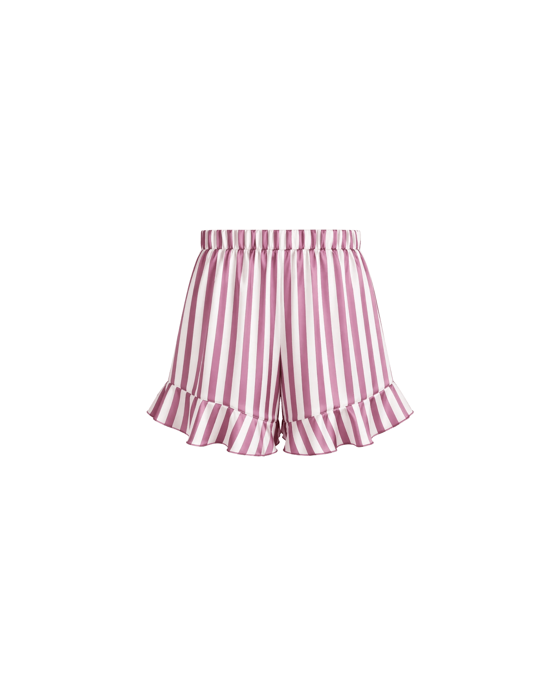 ENSEMBLE PYJAMA SATIN RAYÉ ROSE & BLANC SHORT VOLANTÉ - La Sprezzatura pyjamas
