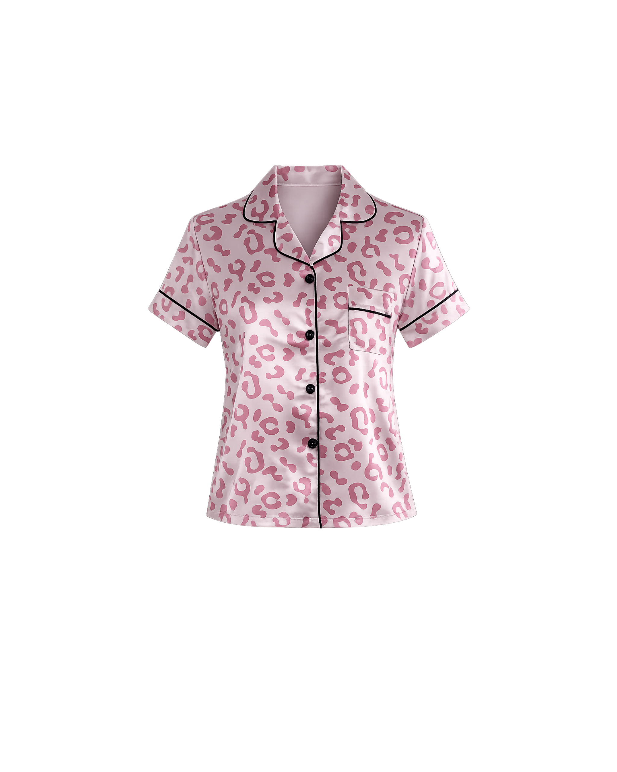 PYJAMA SATIN ROSE IMPRIMÉ LÉOPARD AVEC SHORT