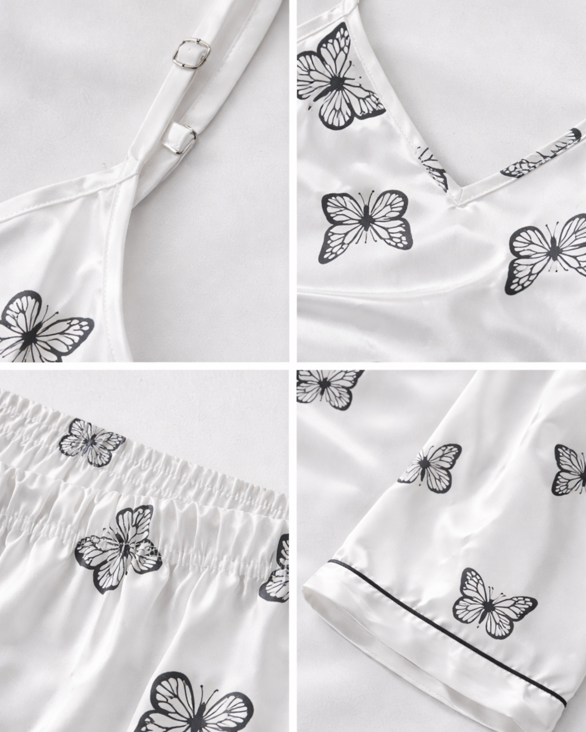 PYJAMA SATIN BLANC IMPRIMÉ PAPILLONS