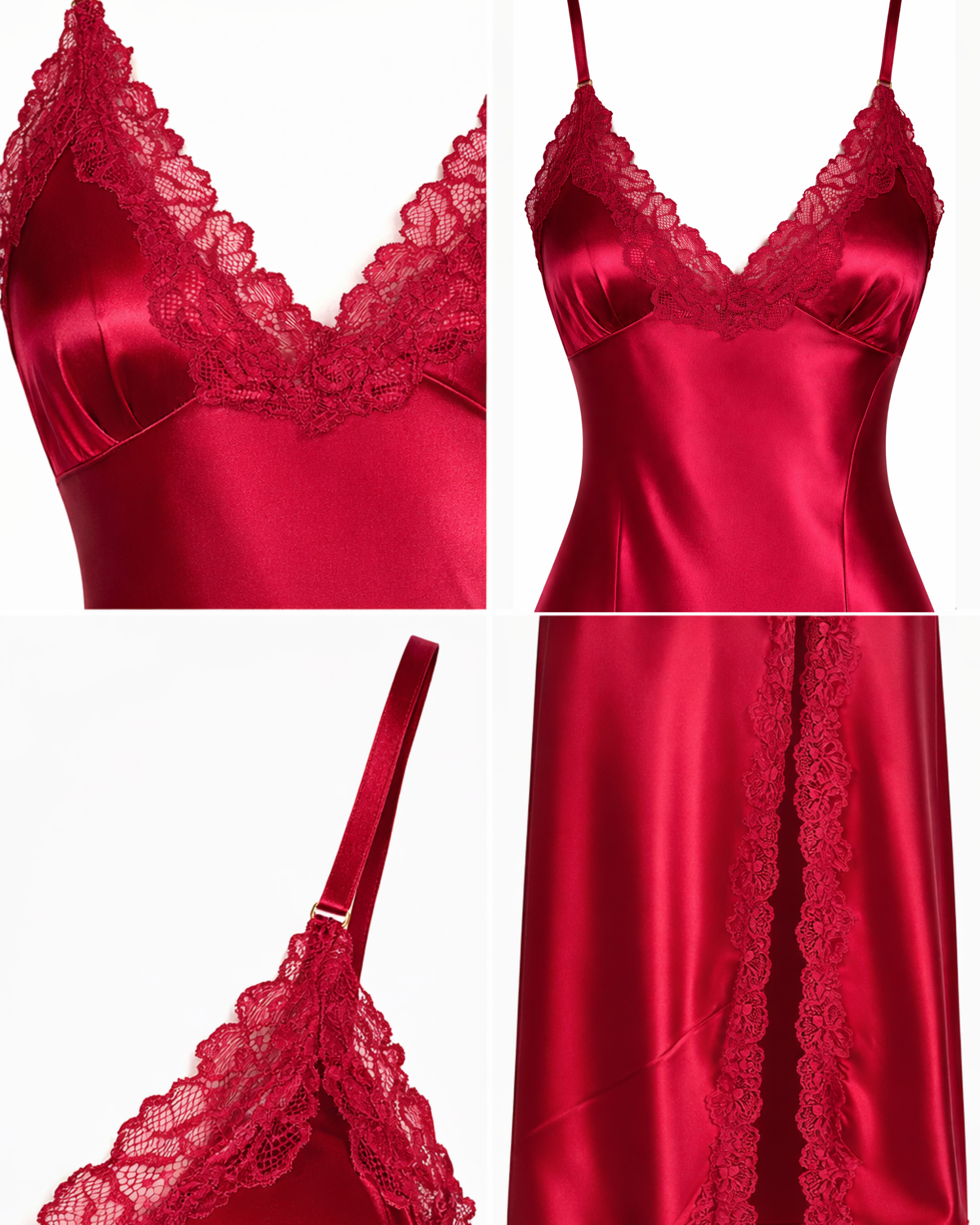 NUISETTE SATIN ROUGE LONGUE DENTELLE