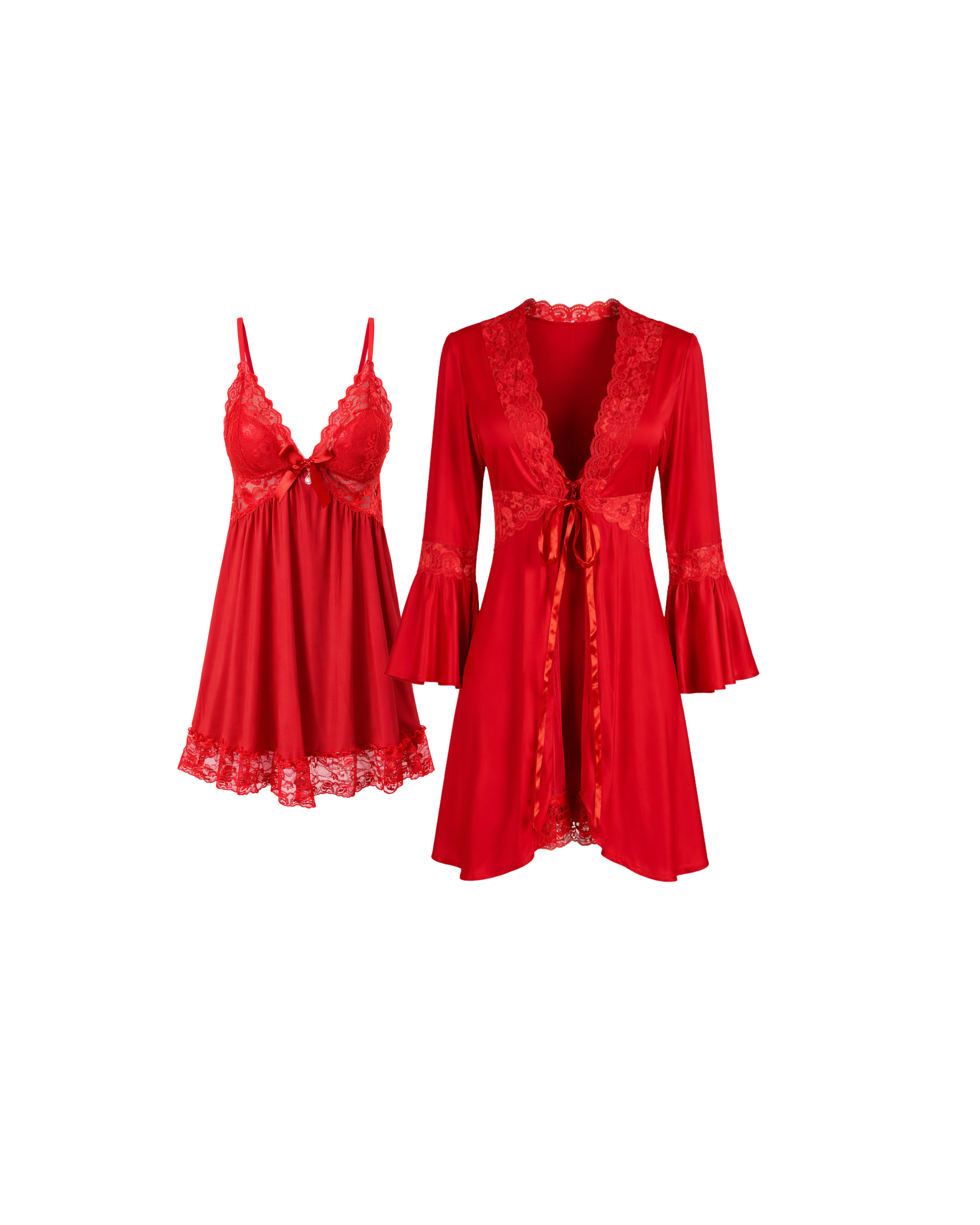 ENSEMBLE NUISETTE ROUGE 3 PIÈCES EN DENTELLE