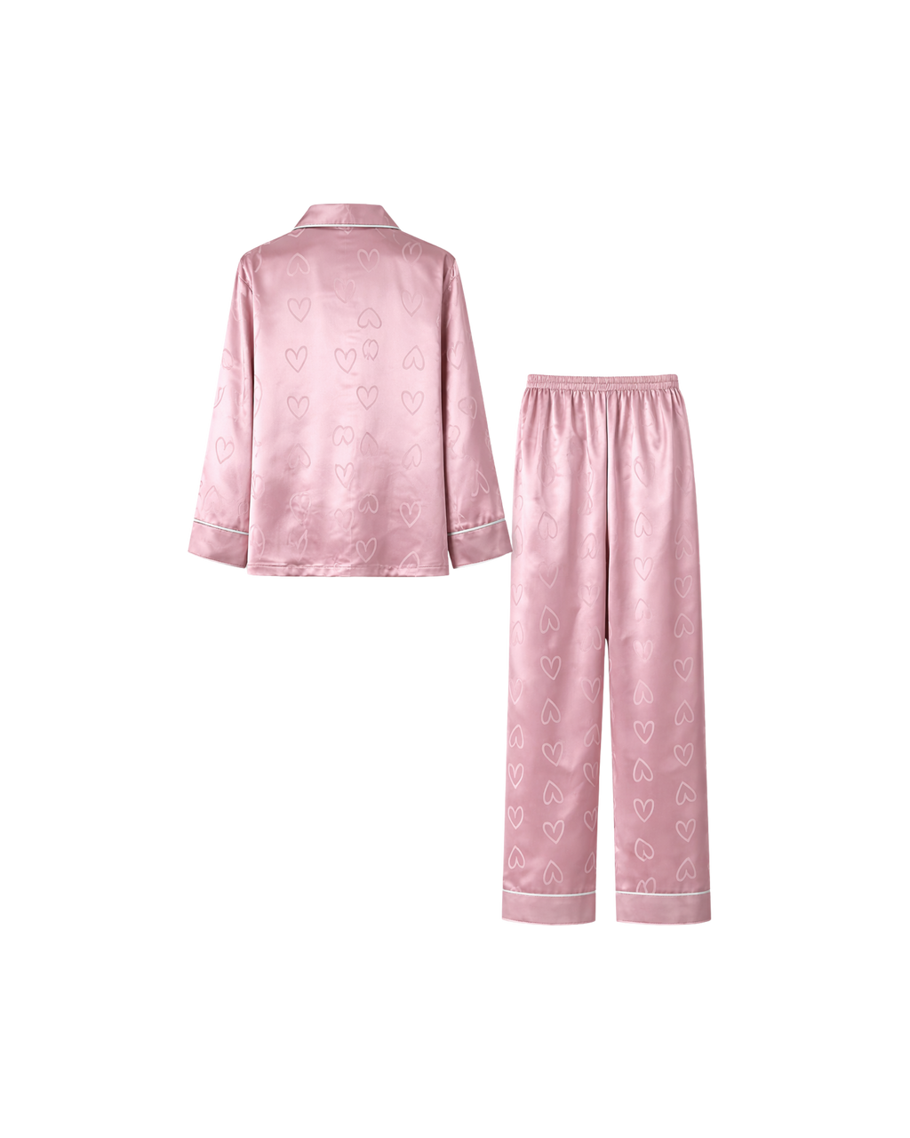 PYJAMA SATIN ROSE CŒURS – ENSEMBLE LONG FEMME