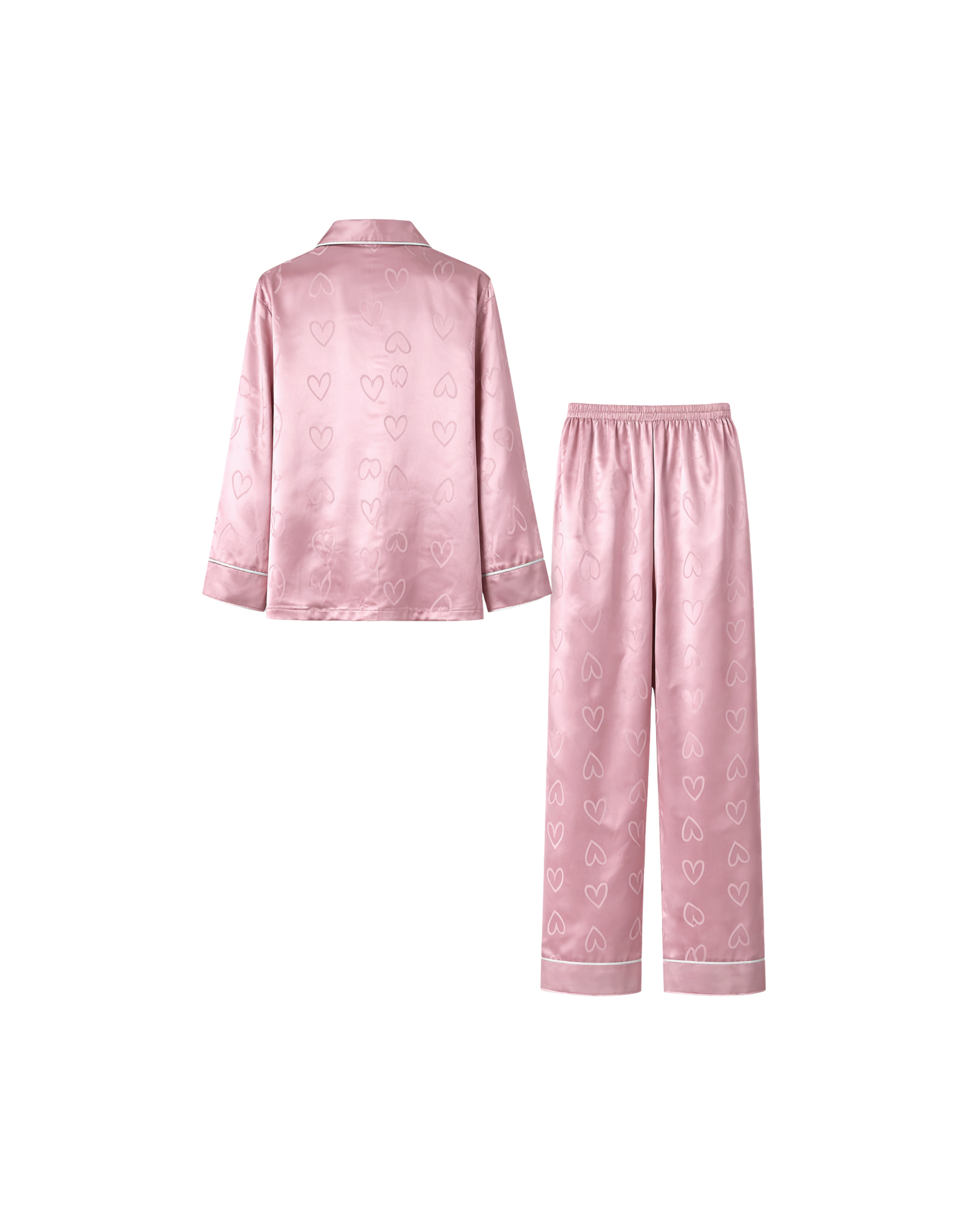PYJAMA SATIN ROSE CŒURS – ENSEMBLE LONG FEMME