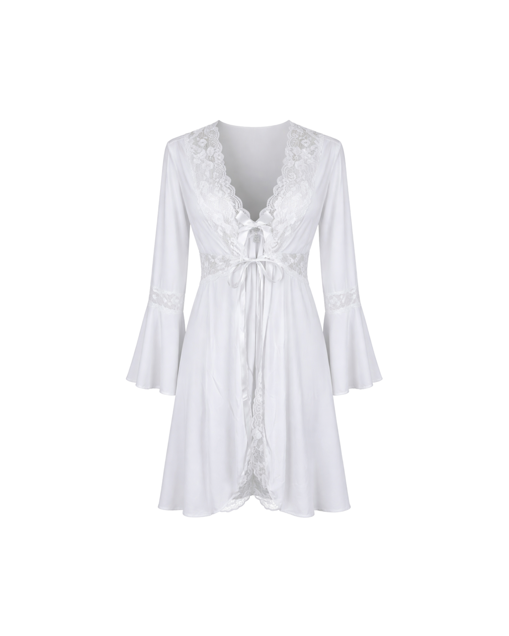 Ensemble Nuisette Blanche Dentelle 3 Pièces – Élégance Satinée & Féminité