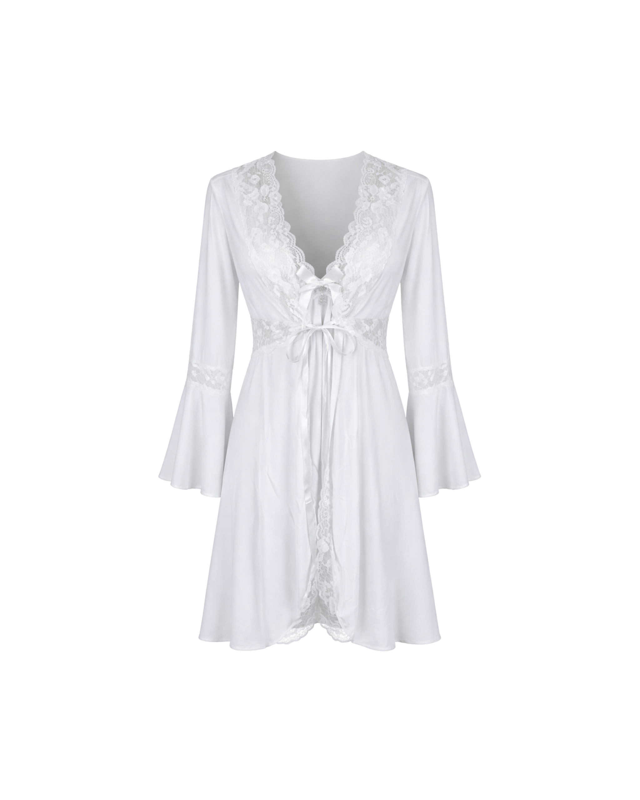 Ensemble Nuisette Blanche Dentelle 3 Pièces – Élégance Satinée & Féminité