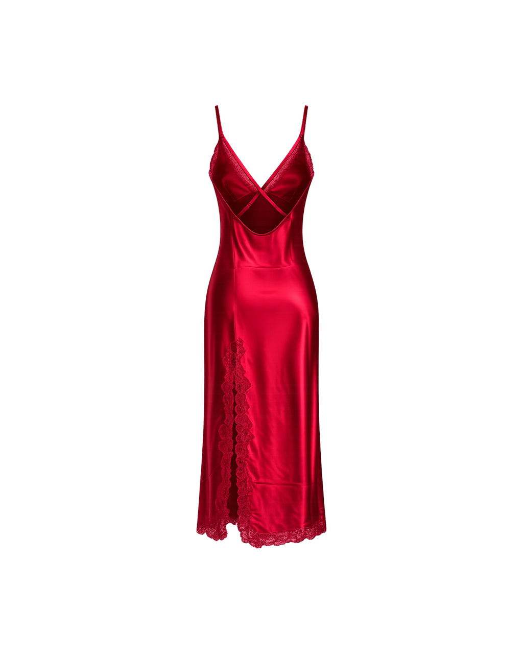 NUISETTE SATIN ROUGE LONGUE DENTELLE