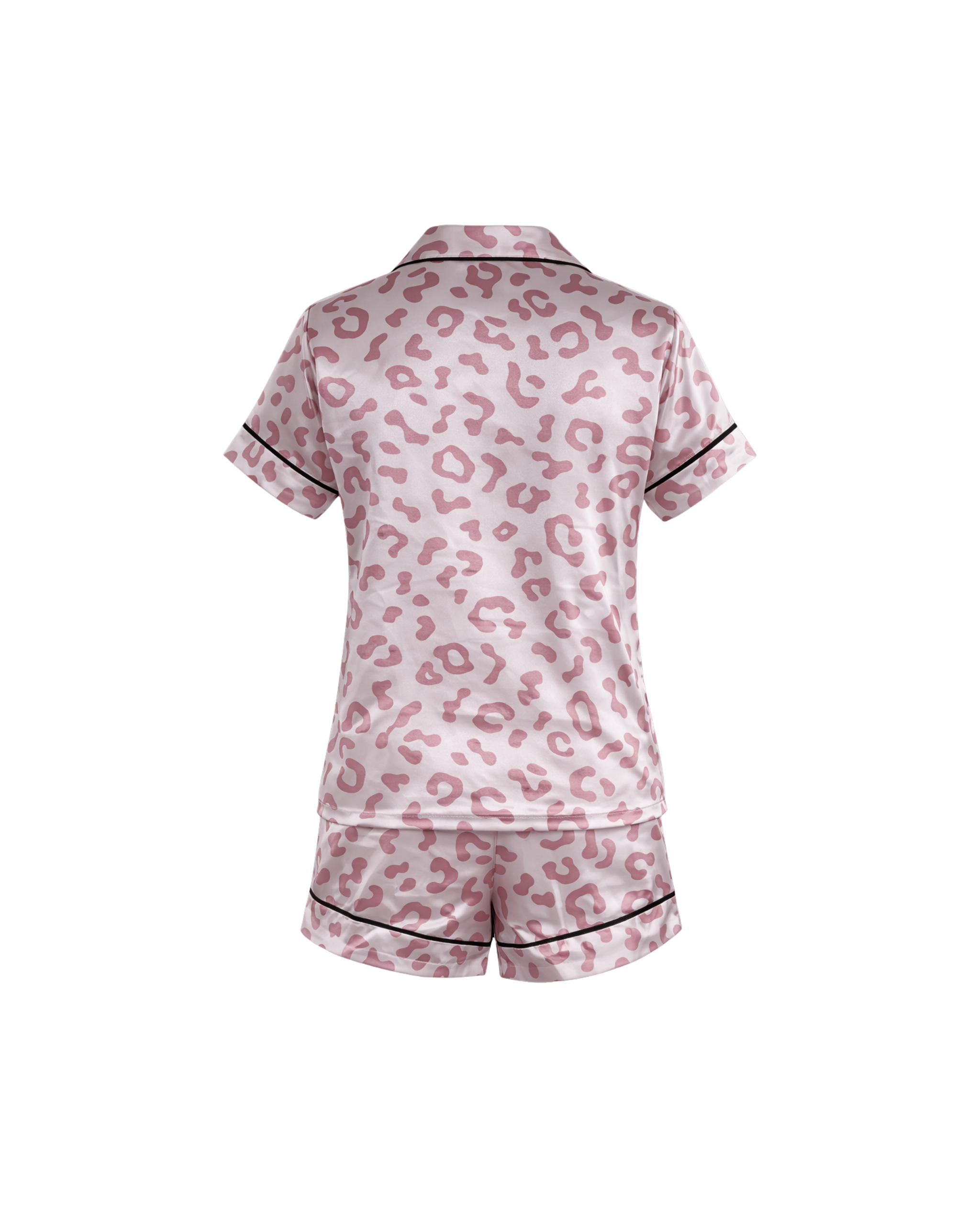 PYJAMA SATIN ROSE IMPRIMÉ LÉOPARD AVEC SHORT
