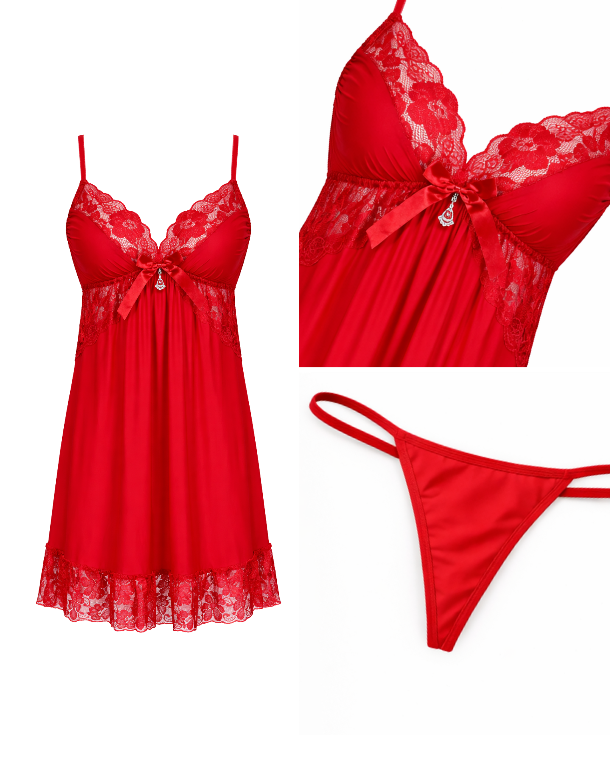 BABYDOLL ROUGE DENTELLE AVEC STRING – CHARME & ÉLÉGANCE