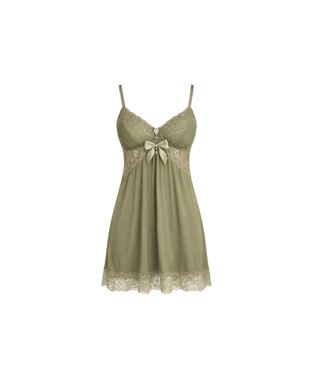 ENSEMBLE LINGERIE 3 PIÈCES VERT SAUGE EN DENTELLE