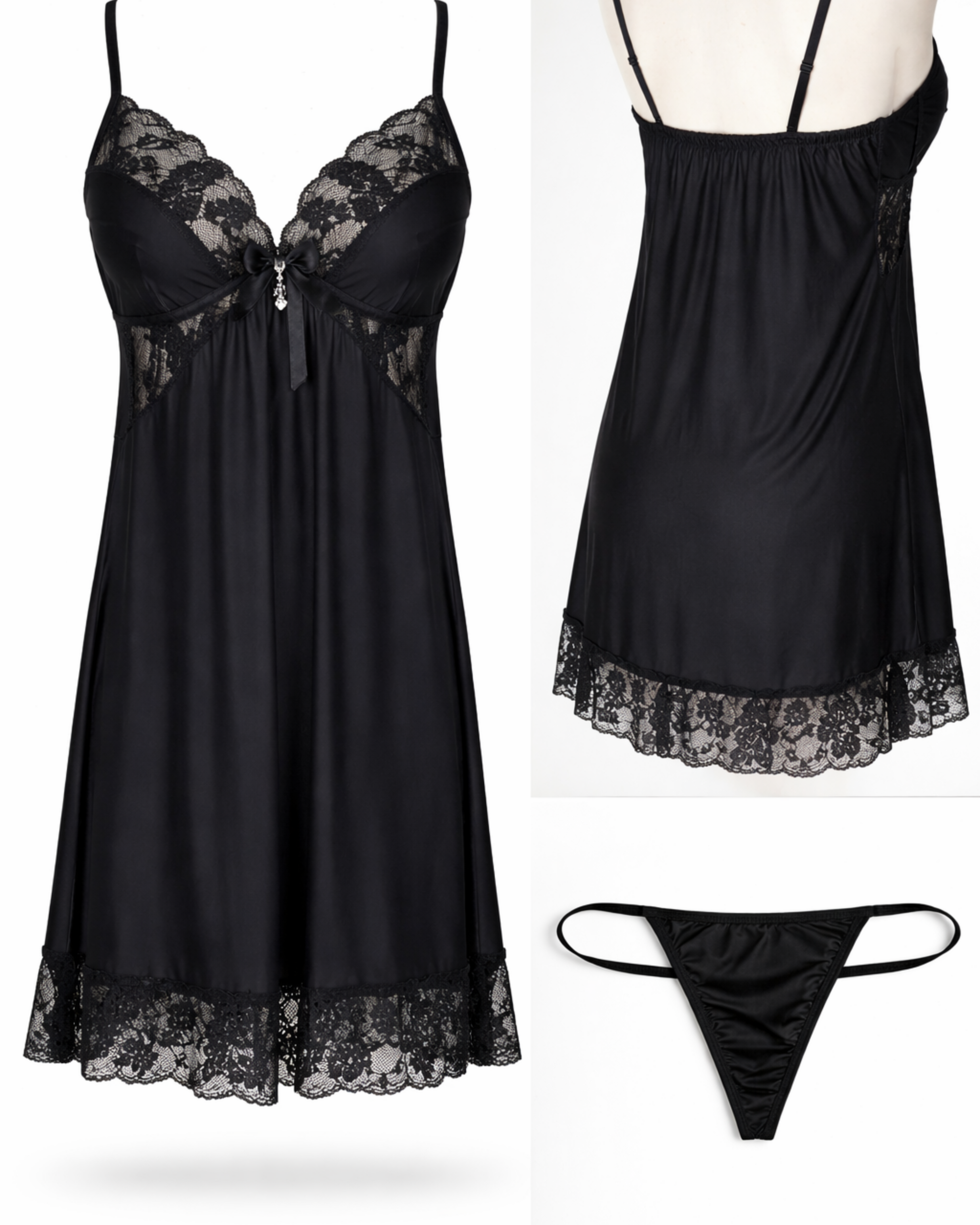 BABYDOLL NOIR DENTELLE AVEC STRING – ÉLÉGANCE SÉDUCTION