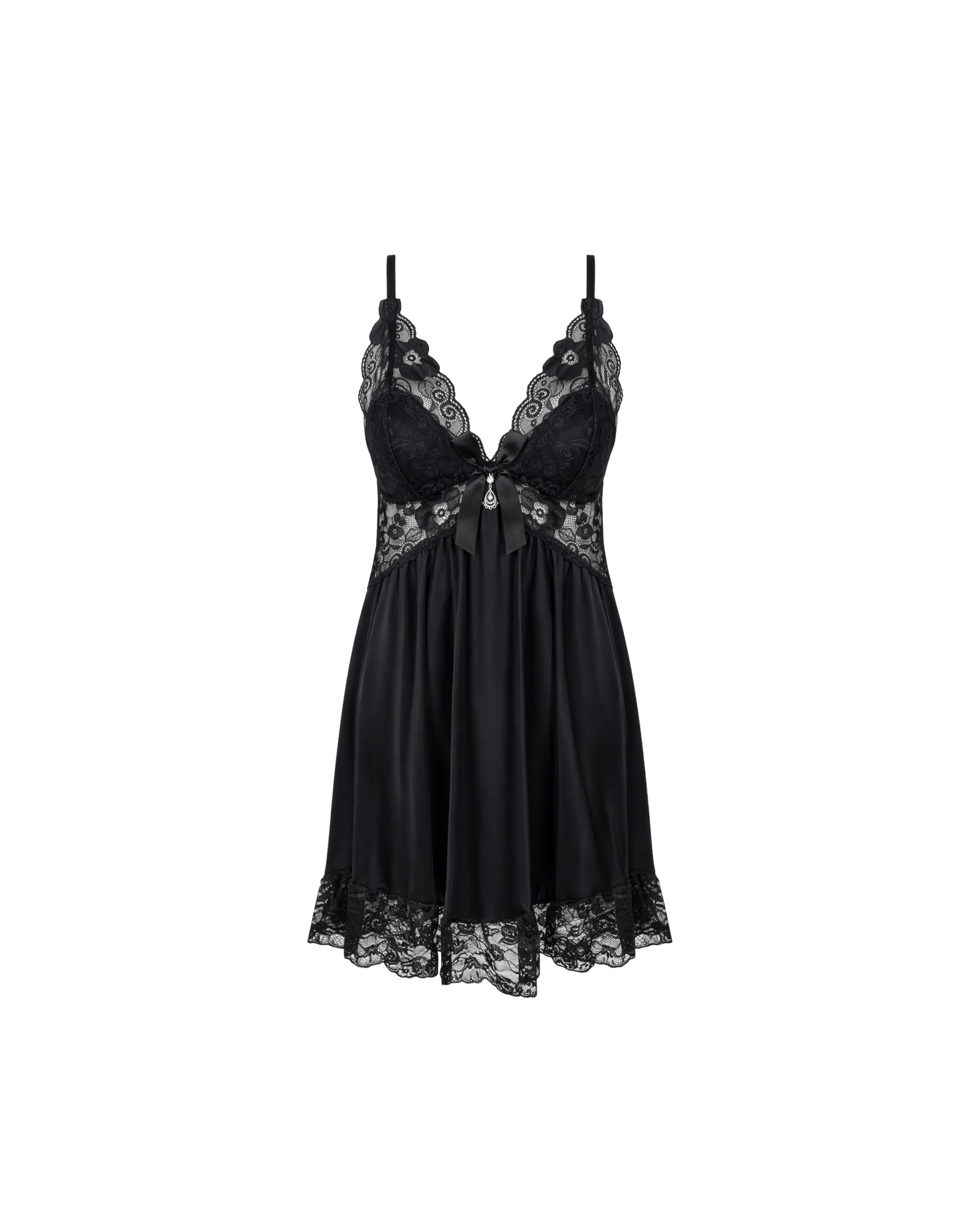 Ensemble Nuisette Dentelle Noir 3 Pièces avec Peignoir & String