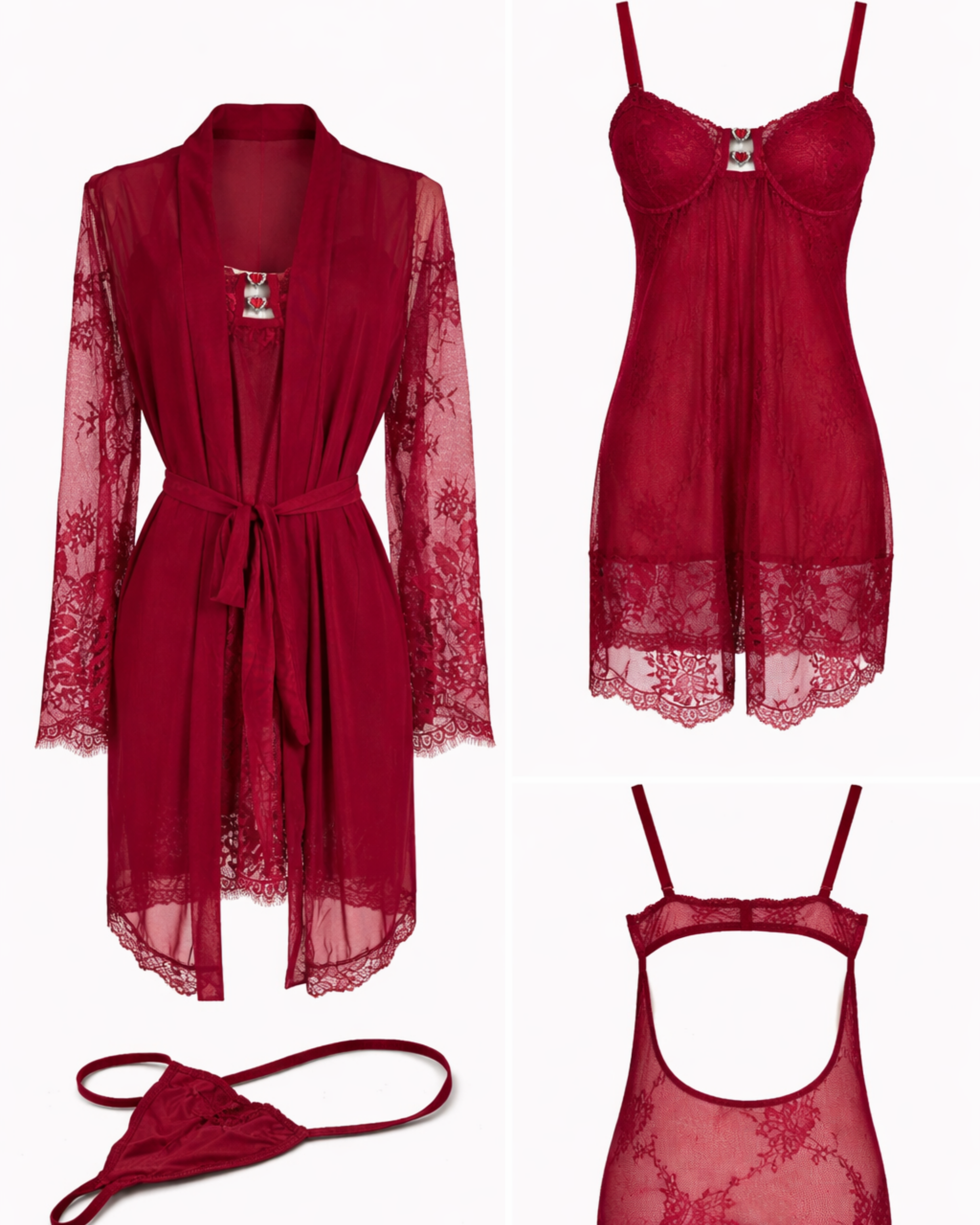ENSEMBLE 3 PIÈCES DENTELLE BORDEAUX – LA SPREZZATURA
