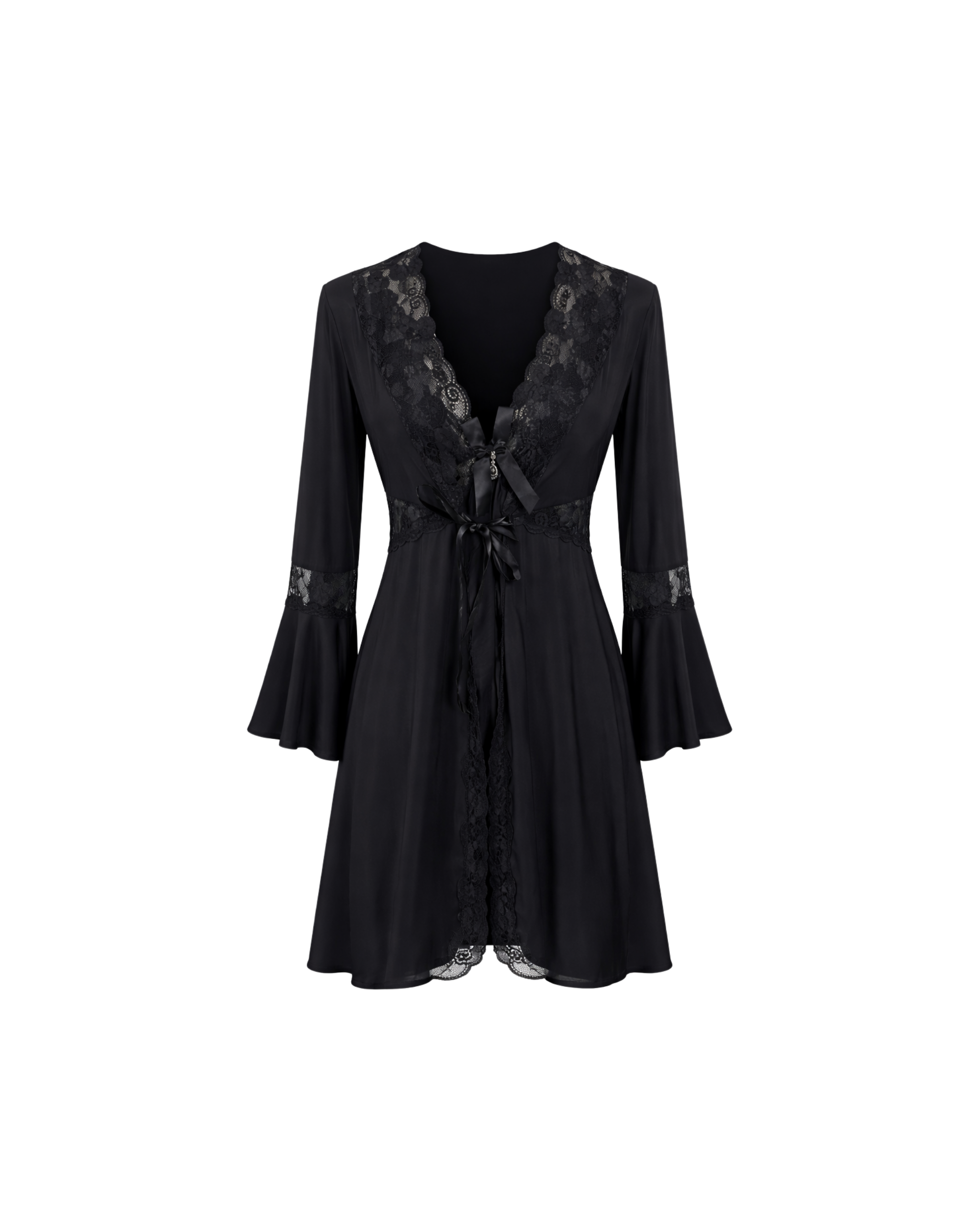 Ensemble Nuisette Dentelle Noir 3 Pièces avec Peignoir & String