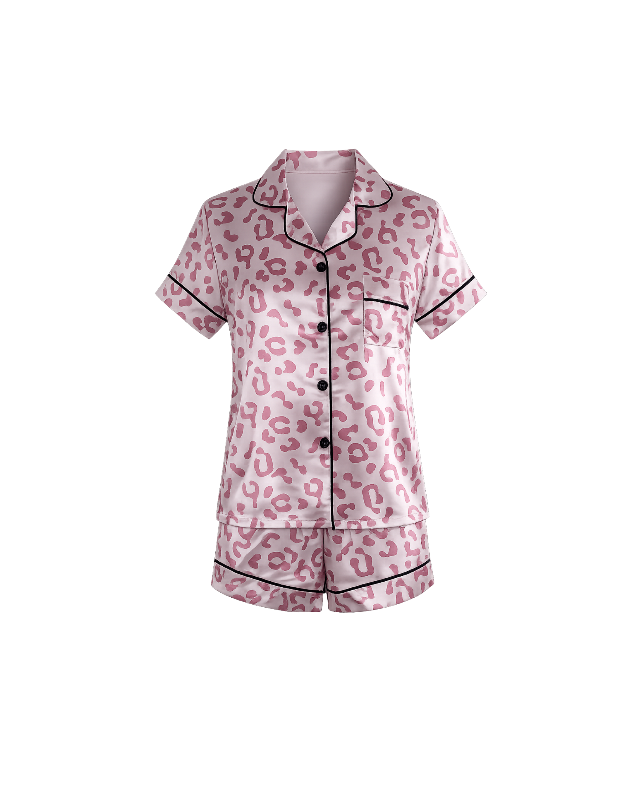 PYJAMA SATIN ROSE IMPRIMÉ LÉOPARD AVEC SHORT